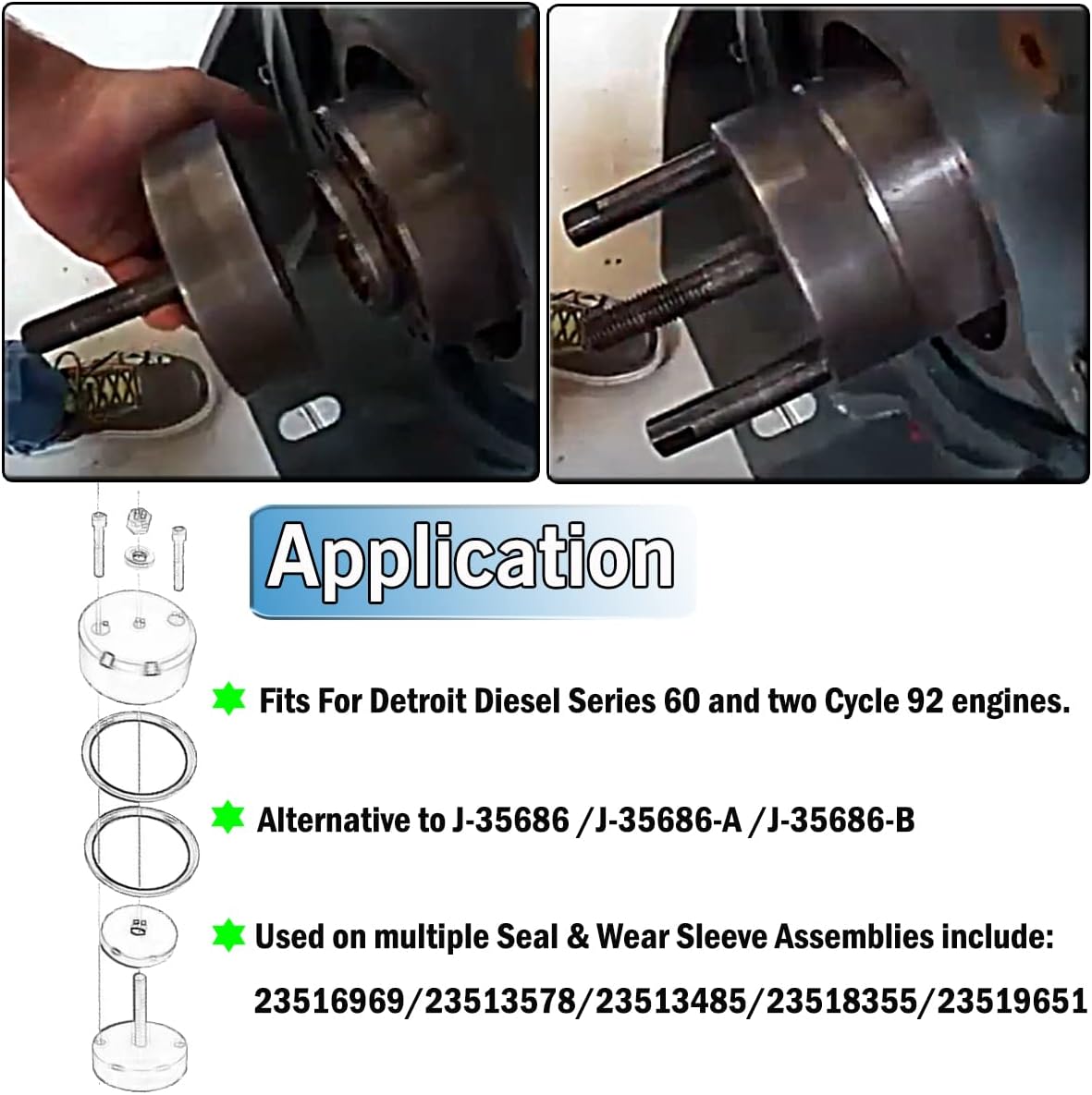 Bentolin J-35686-B Front & Rear Crankshaft Seal Wear Sleeve Installer Fit Detroit Diesel Series 60 Two Cycle 92 engines OEM Replacment