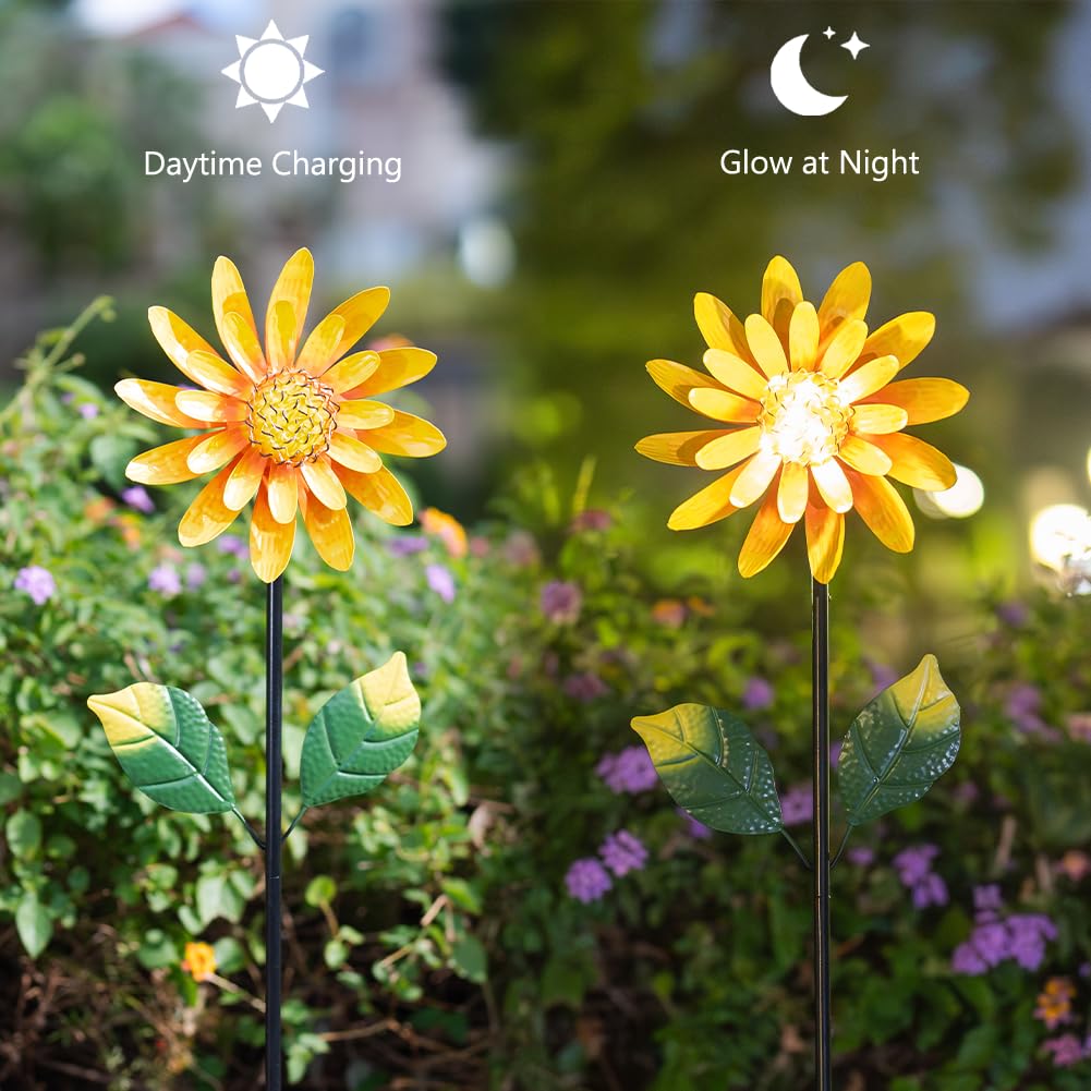 Girandole solari a vento per esterni, confezione da 2, mulino a vento floreale per decorazione artistica da cortile, girandole per primavera, giardino, prato, patio, decorazione