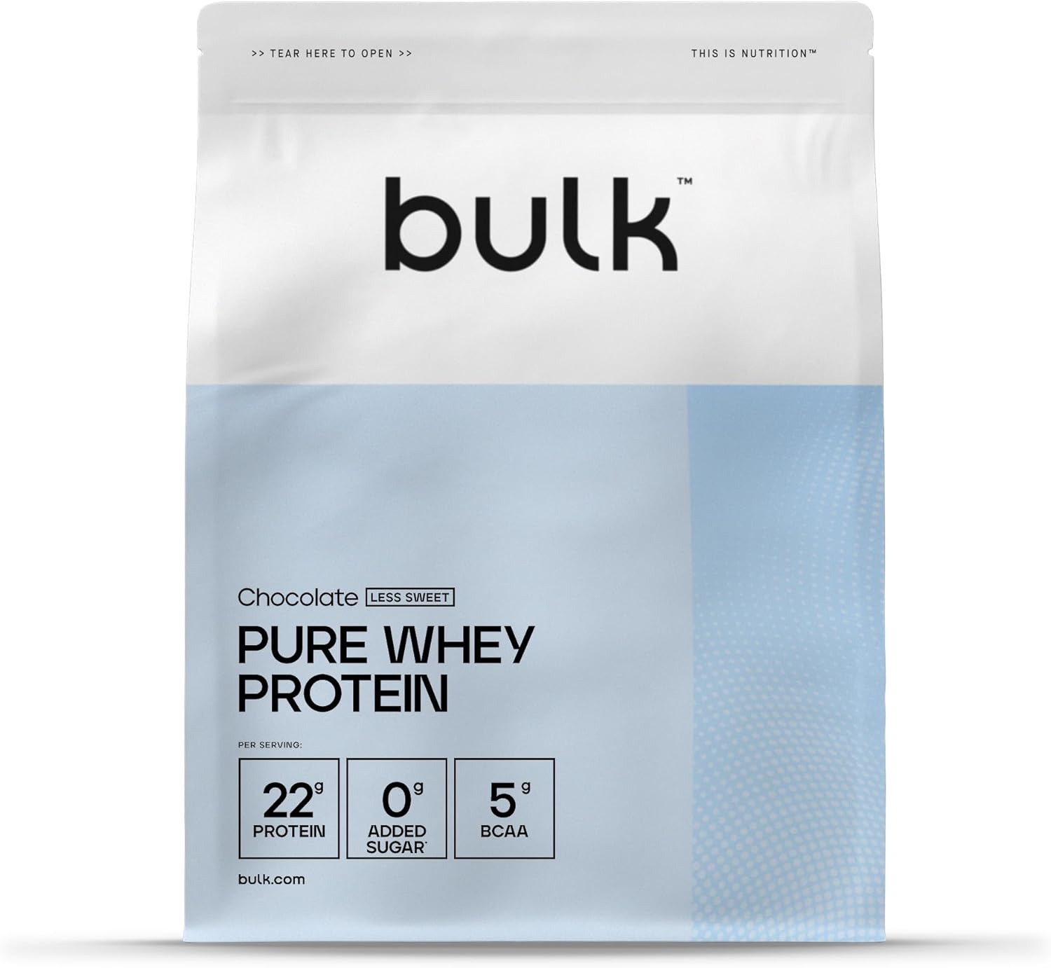 Bulk Pure Whey Protein Powder Less Sweet Chocolate 22 g Protein and 5 g BCAAs per Serving Whey Concentrate Shake Low Sugar Supports Muscle Building and Recovery Good Solubility 500 g