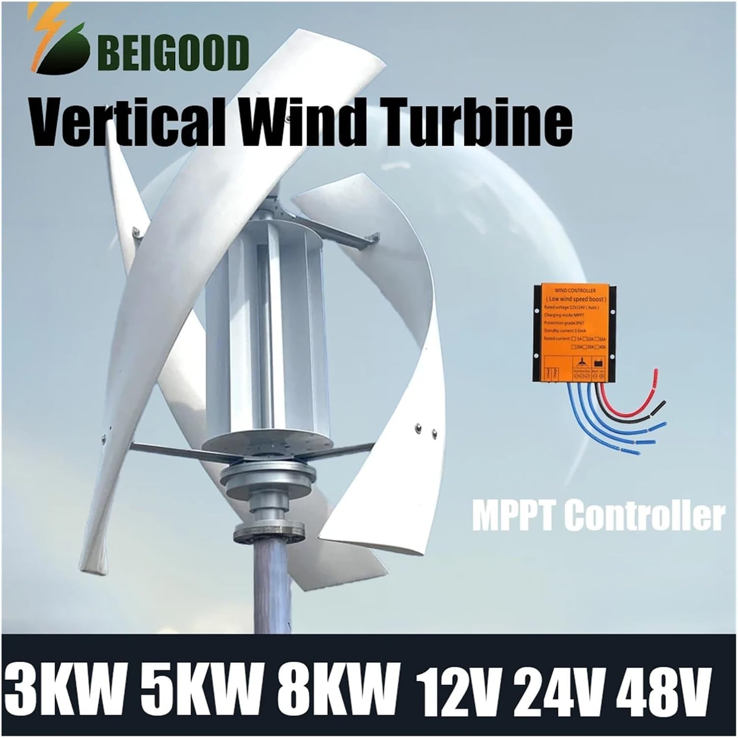 Générateur Éolien À Axe Vertical De 10 Kw Pour Usage Domestique, Alimentation Efficace 12 V/24 V/48 V/96 V Pour Les Exploitations Agricoles, Les Camping-cars Et Les Bateaux - Modèle Blanc Haute