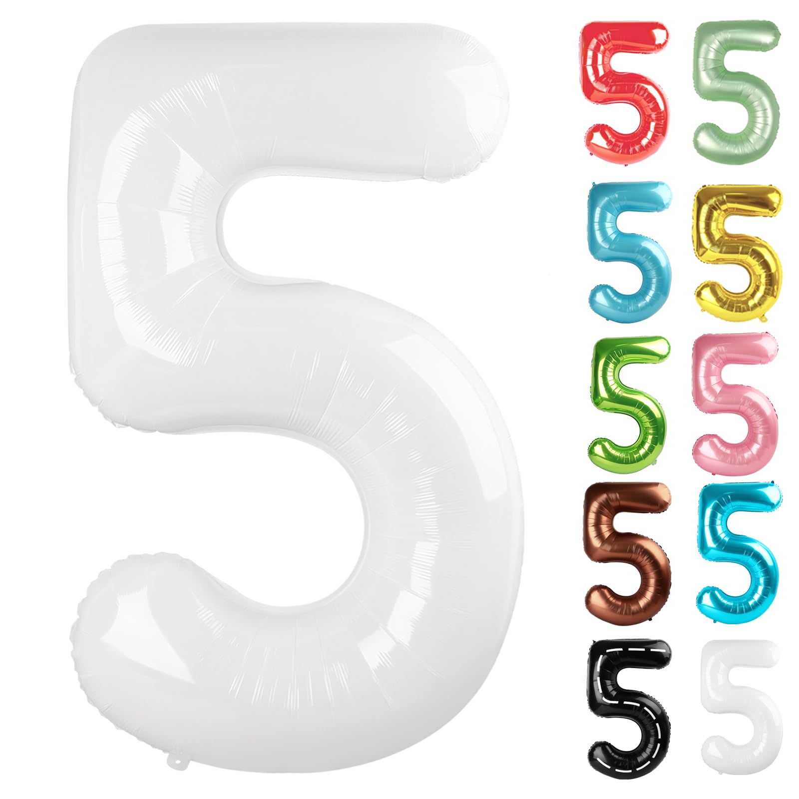 White Number 5 Balloon 40 Inch, 5 Balloon Number, 5th Birthday Decorations, White Party Supplies for Boys Girls