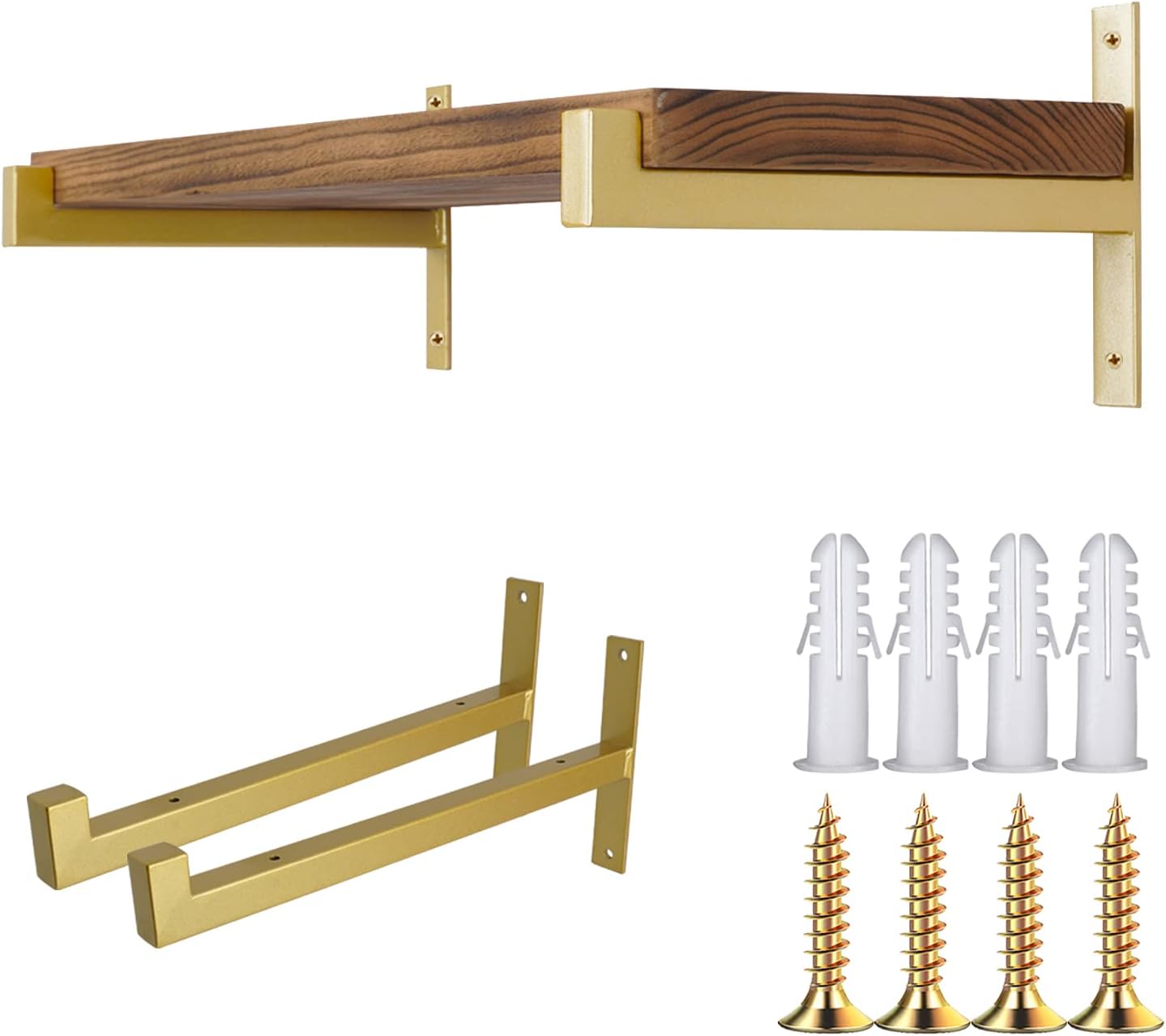 OVOV 2 Pcs Metal Shelf Brackets Heavy Duty Industrial Wall Mounted Floating Shelf Brackets (Gold) 8"