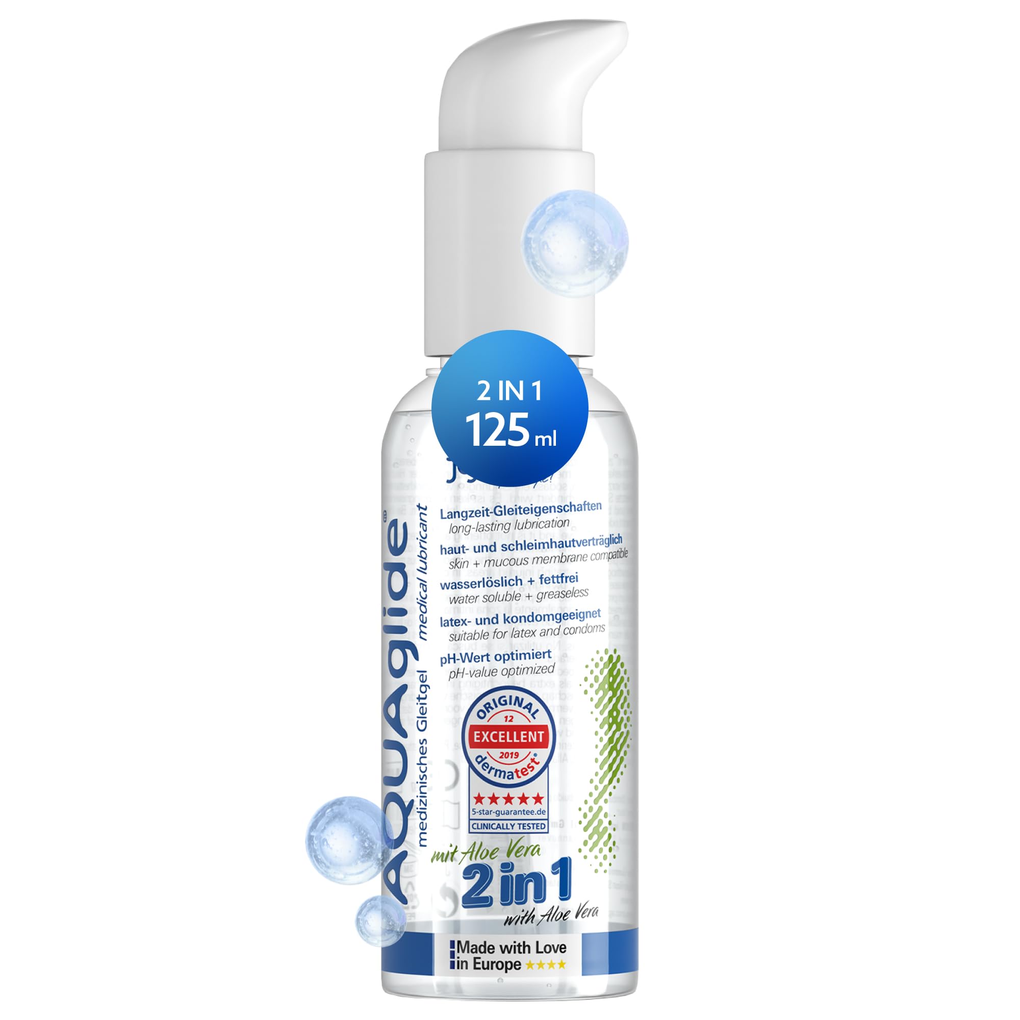 Joydivision AQUAglide 2-in-1, 125ml, Water-Based Massage & Lubricant Gel, Transparent and odorless, Oil-Free & Compatible with Latex Condoms