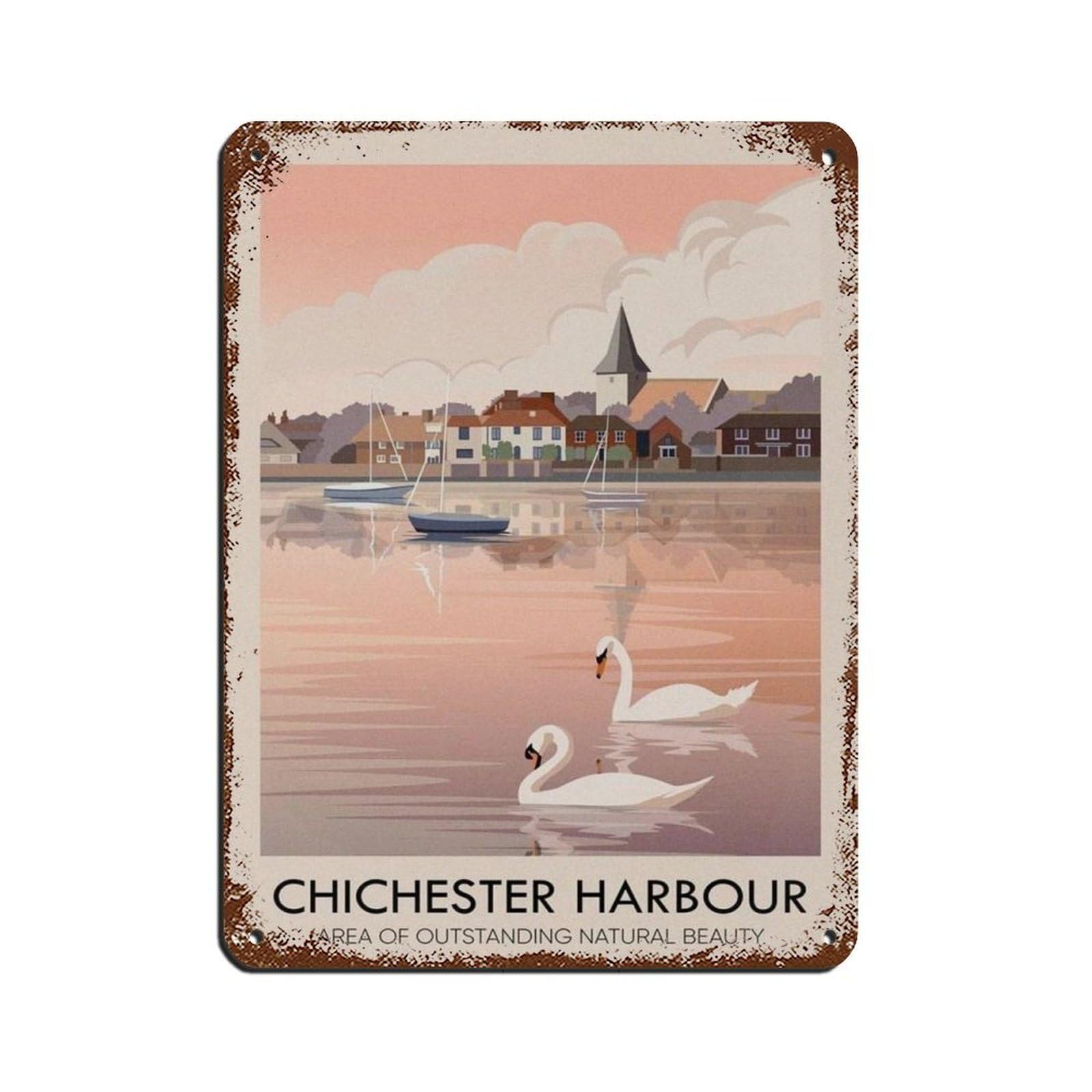 Lxwnze 30L X 40W Cm Chichester Harbour Aonb Travel Retro Poster Metal Tin Sign Chic Art Retro Iron Painting Bar People Cave Cafe Family Garage Poster Wall Decoration 12X16inch(30X40cm)