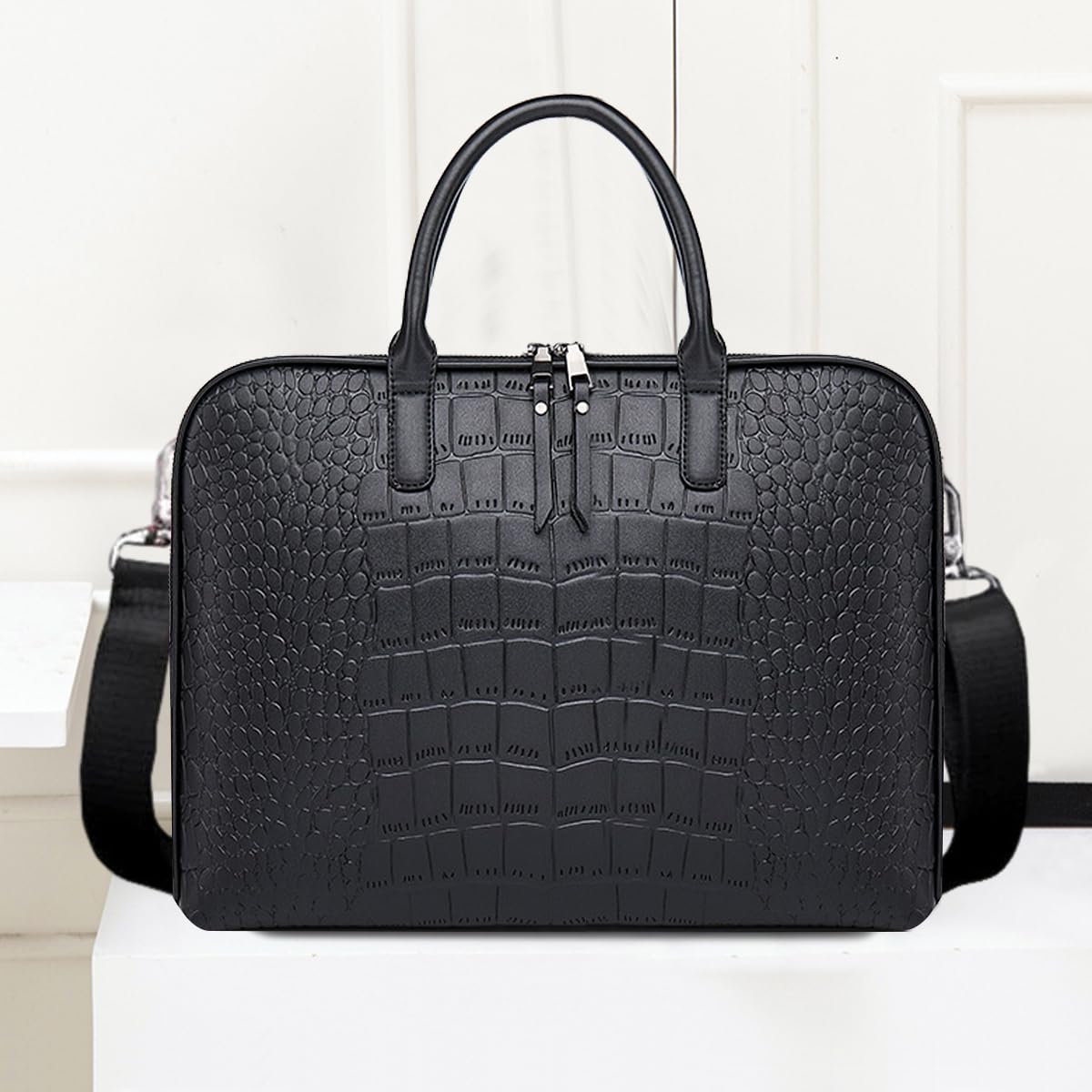 NICOLE & DORIS Sac à Bandoulière 14 Pouces Sac d'ordinateur en Cuir PU Sac à Main Business Porte-Documents Homme Sacoche d'ordinateur Portable Sac Cabas