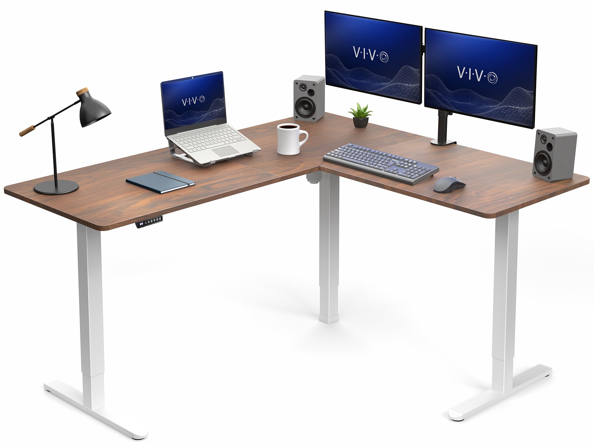 VIVO Dark Walnut 63 x 55 in Corner Standing Desk, DESK-E3CTWD
