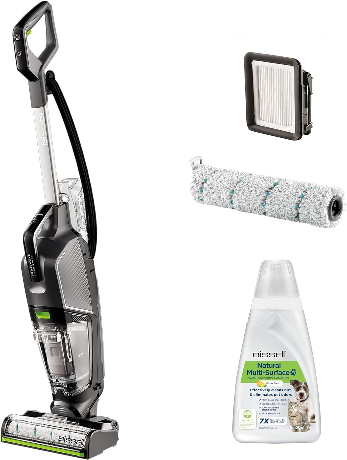 CrossWave HydroSteam PET, Wet and Dry Vacuum Cleaner, Mop & Dries in One, Vacuum Cleaner with Steam Function, Floor Cleaner for Pet Owners, Multi-Surface Wet Vac, 76 dB, Corded, 3517E