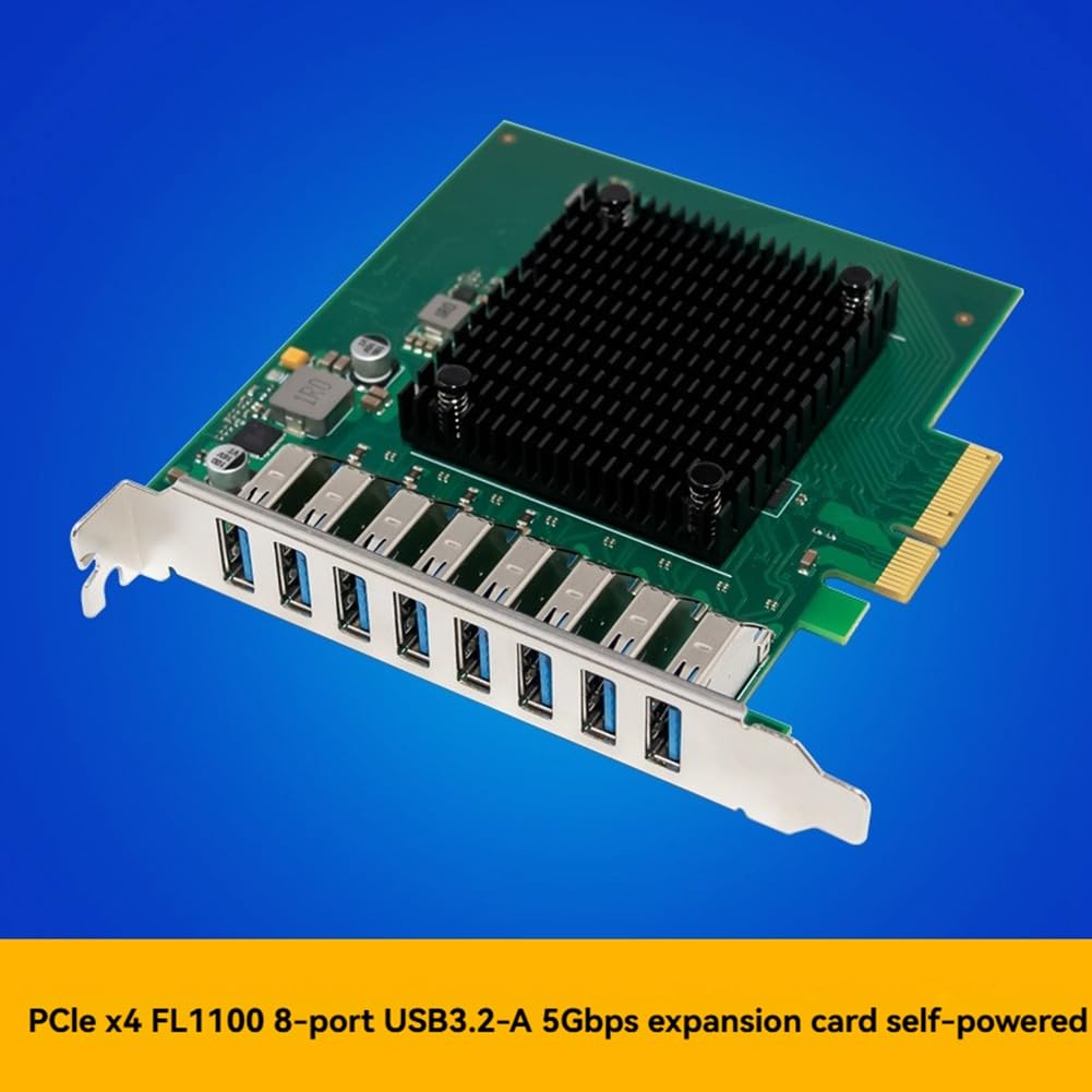 FL1100 PCIe X4 8-portowa karta rozszerzeń USB 3.2 Gen1 typ A adapter USB 3.0 5 Gb/s HUB obsługuje sprzętowy LPM