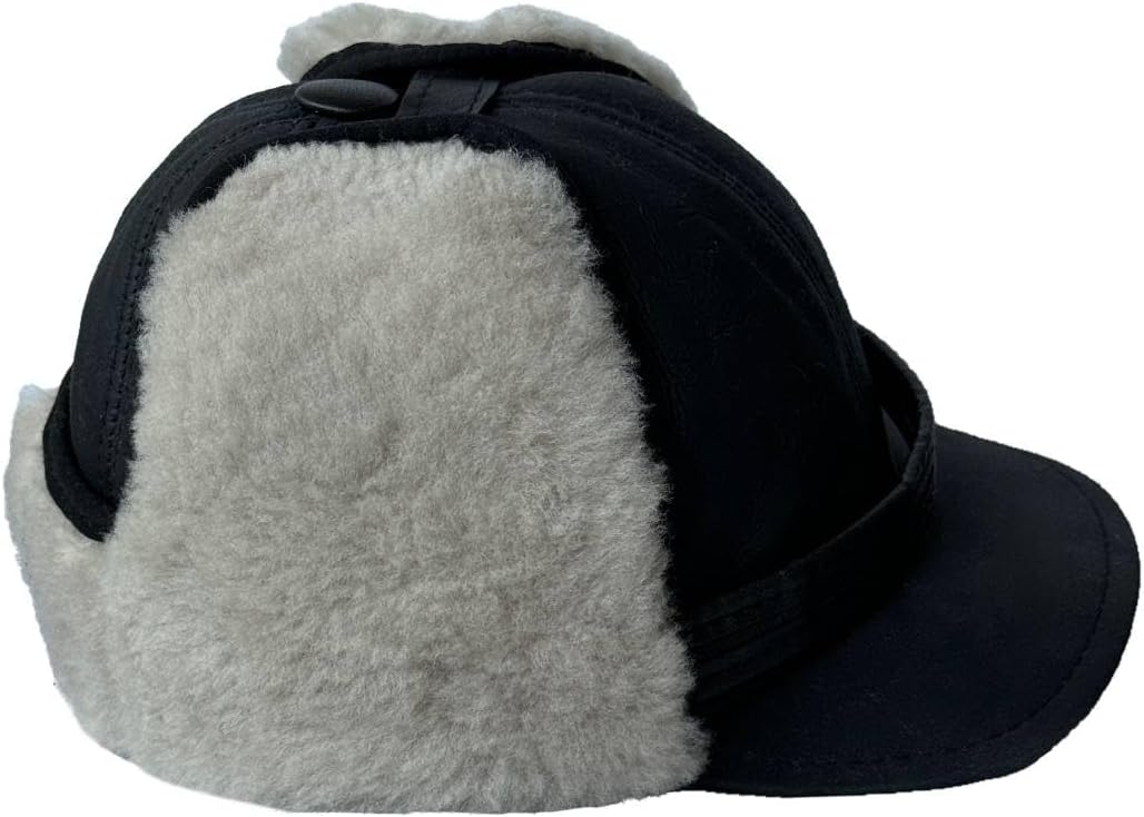 Genuine Sheepskin Shearling Leather Fur Trapper Russian Ushanka for Men Women Visor Cap - Image 3