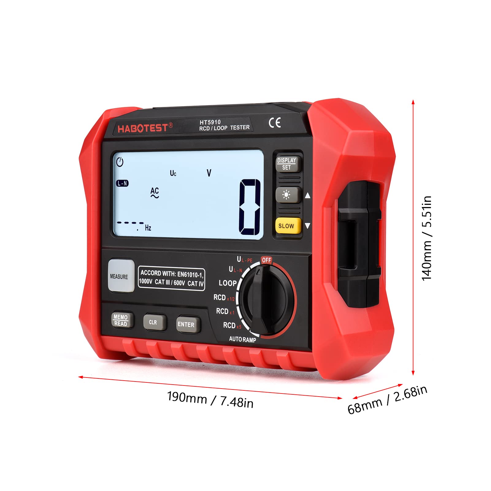Irfora HT5910 Medidor de Resistencia Digital LCD de 4,7 Pulgadas Probador de Interfaz a Tierra RCD/Probador de Bucle 1000 Almacenamiento de Datos Megohmímetro Voltímetro con Retroiluminación