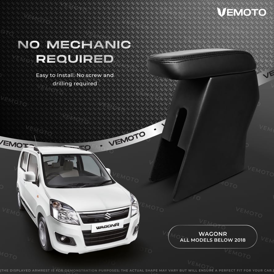 Image of VEMOTO 2.0 High-End Car Center Armrest with Storage Compartment and Ultimate Comfort for Maruti Suzuki WAGONR (For all Models Below 2018) (Black)