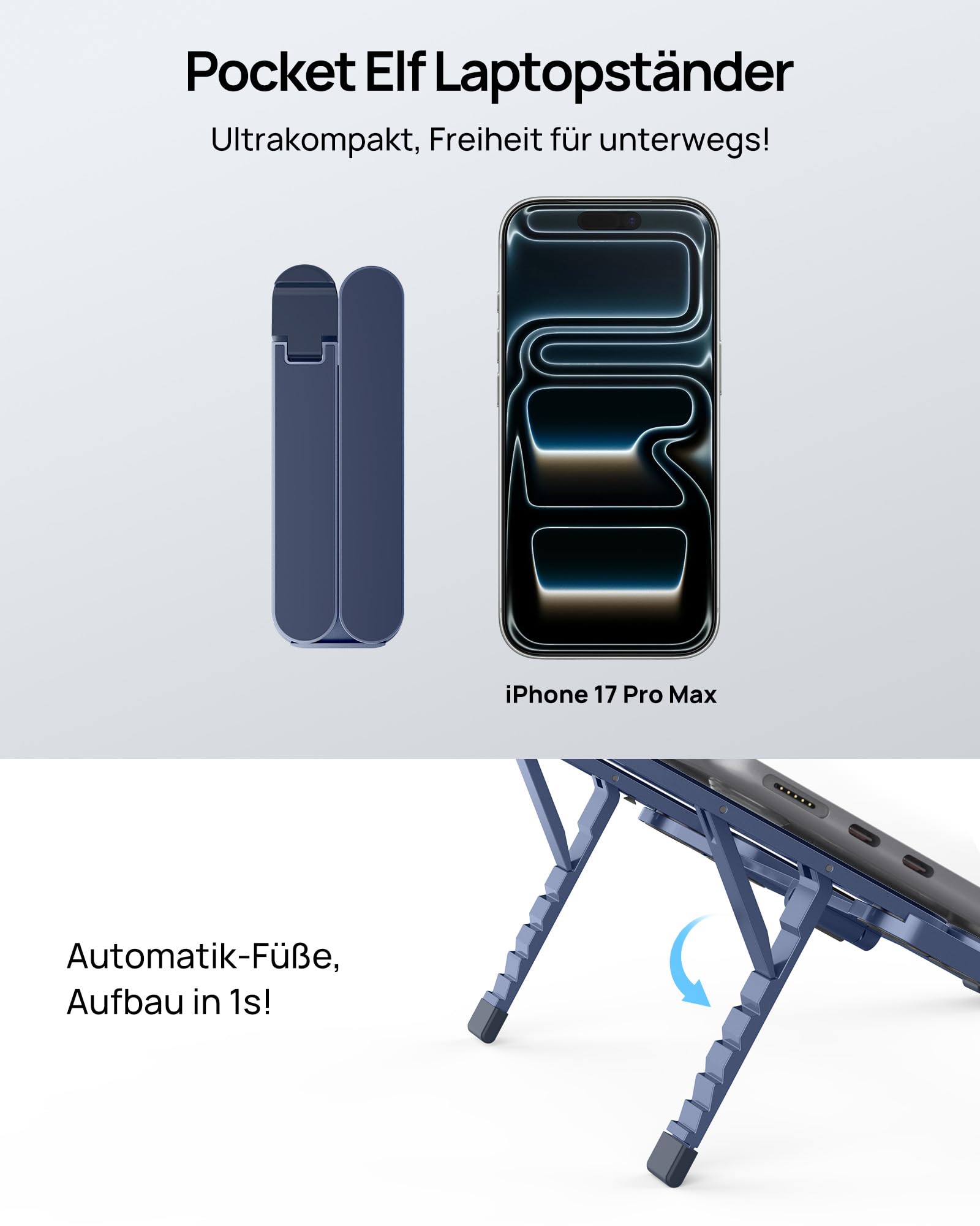 SODI Supporto pieghevole in alluminio per computer portatile, regolabile in altezza, ventilato, per MacBook Pro/Air, HP, Sony, Dell, tutti i laptop da 10 a 16 pollici,Blau