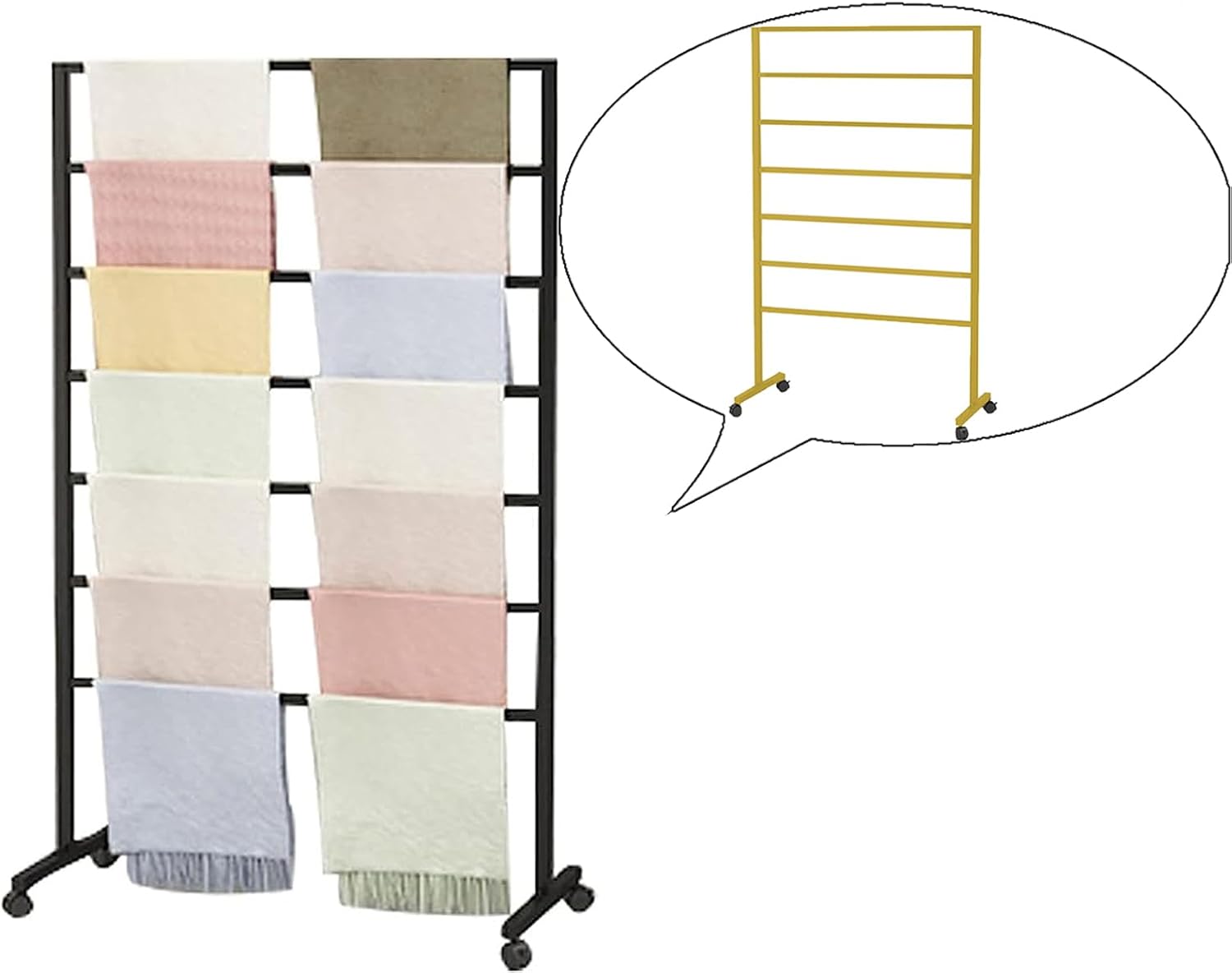 Gold Freestanding Metal Scarf Display Stand, Double-Sided Scarf Floor Standing Display Rack, Belt Shawl Hijab Organizer for Boutique Display, Commercial Home Gold 31.5"L x 15.7"W x 57"H