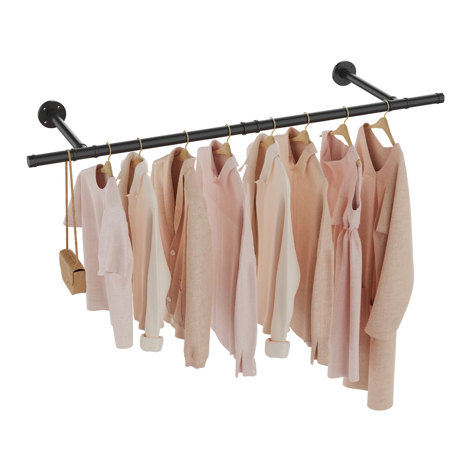 Appendiabiti vintage, Attaccapanni da Muro, 121 cm, Nero, 1 Set | Barra dei Vestiti Staccabili Robusta in Metallo, Pratici Bastoni per Armadi, Appendiabiti Salvaspazio ai Carichi Pesanti