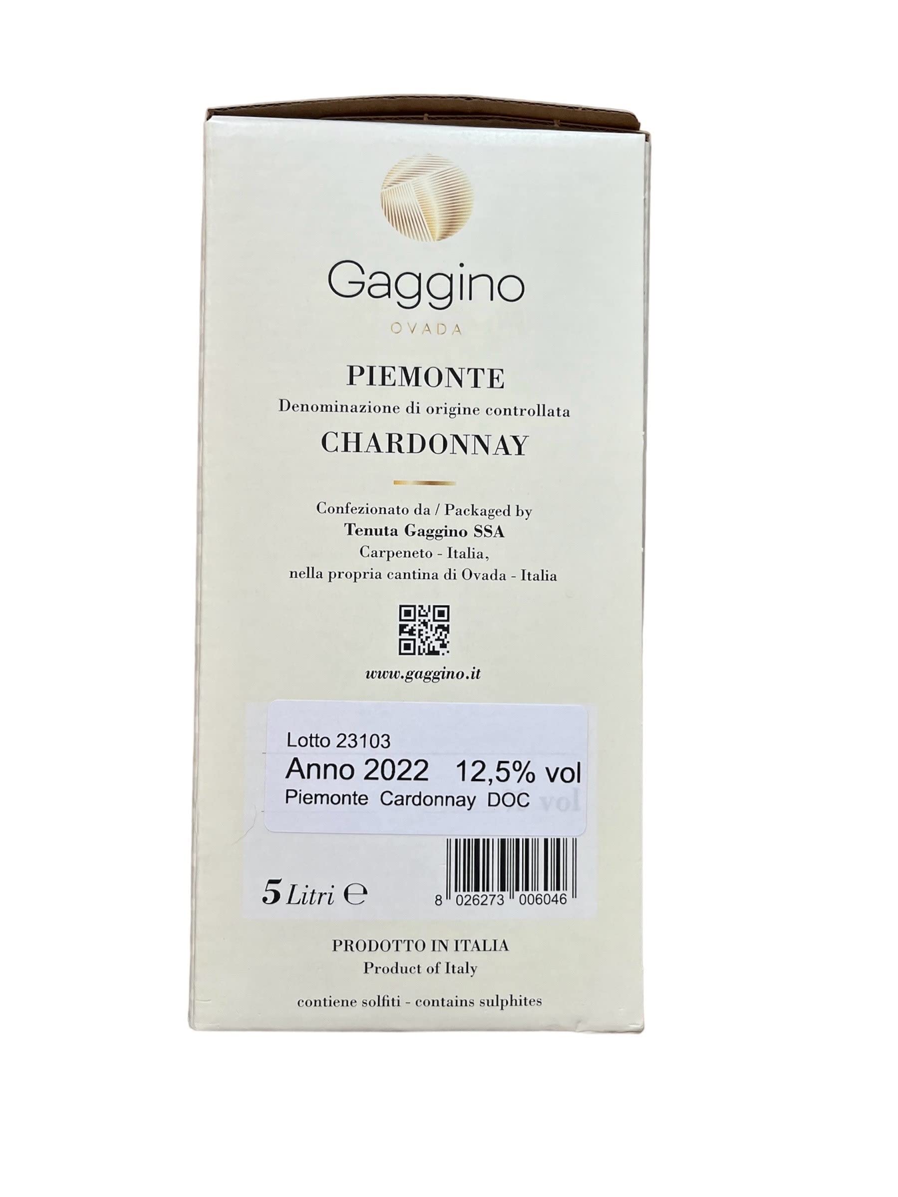 2 Bag In Box da 5 litri: 1 x Piemonte DOC Barbera e 1 x Piemonte Doc Chardonnay Gaggino, confezione conveniente e comoda (2 x 5 l)
