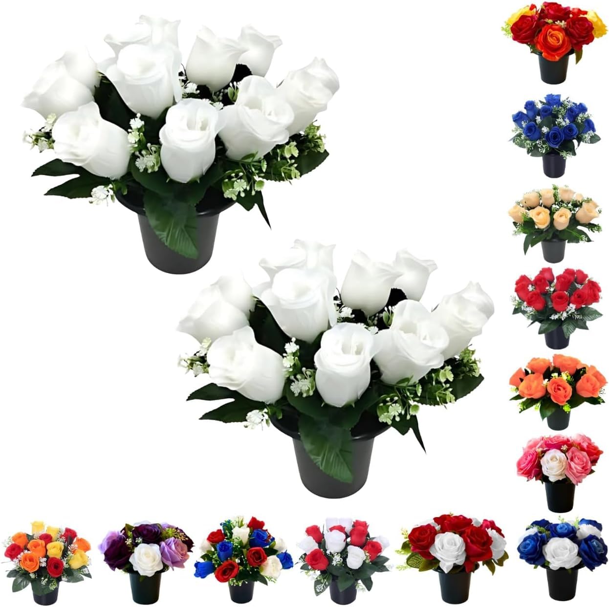 Homesecret Pack 2 Artificial Flowers for Graves 25cm | 12 Head White Grave Flower Pots | Perfect for Enhancing Memorial & Cemetery Decor | Improved Design for Funeral Elegance & Lasting Tribute. โ image 1