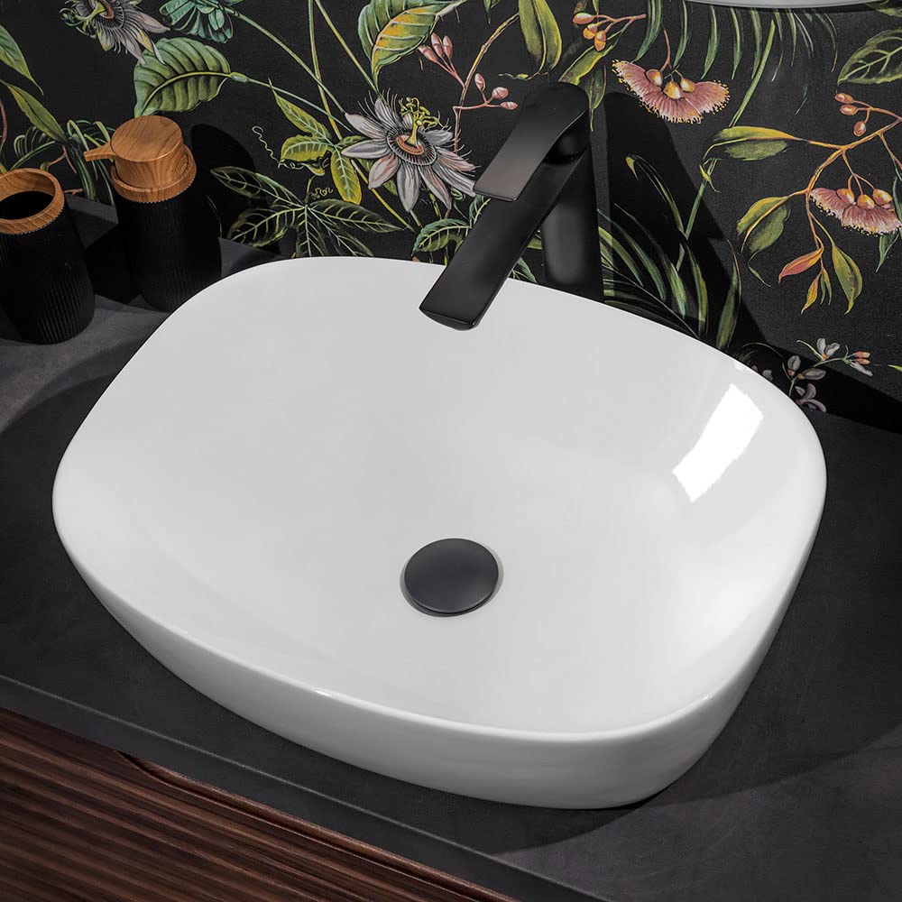 Lavabo da appoggio, L 50x38 cm in ceramica bianco lucido, rettangolare con angoli tondeggianti