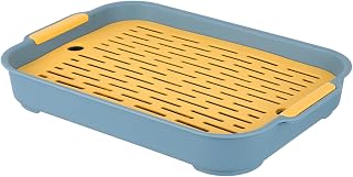 TOKIDNY Escurreplatos Doble Plástico PP Bandeja Drenaje Vajilla y Frutas para Cocina Hogar Oficina Color Azul