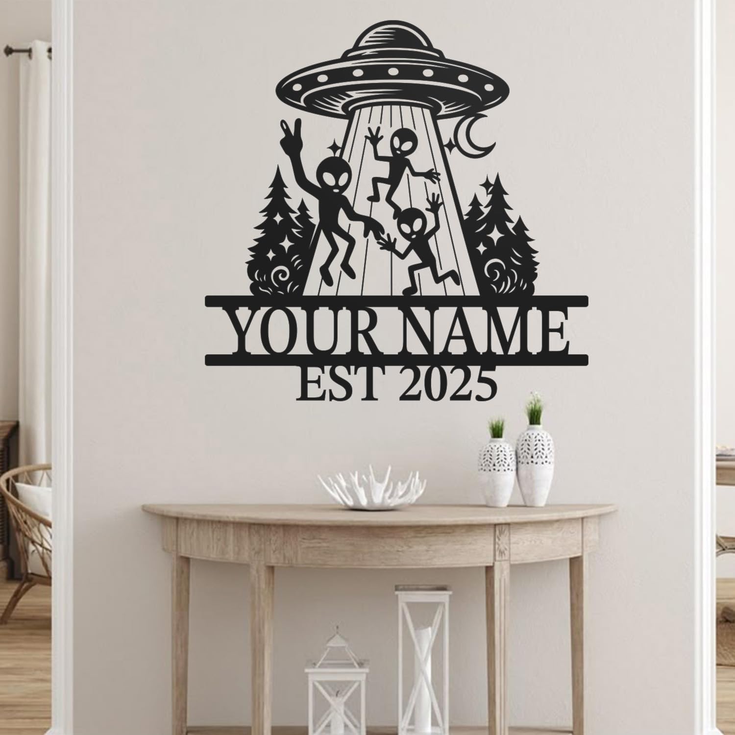 Alien Bigfoot UFO ET Metal Wall Art - Customized Iron Decor with Matte Black Finish, Handcrafted Sci-Fi Theme for Man Cave, Game Room, Unique kid Gift (Style A) - Image 2