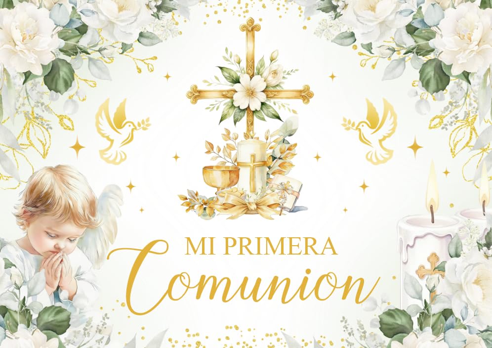 Mi Primera Comunion Backdrop First Holy Communion Baby Shower Birthday Party Decorations Mi Bautizo Religious Christening Wedding Baby Shower Decorations 7x5ft
