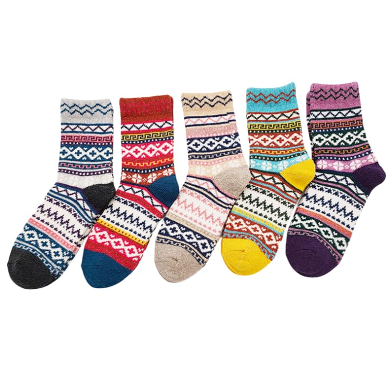 Image of 5 Pack Women's Wool Socks Warm Winter Socks Funny Crew Socks Thick Knit Soft Cabin Cozy Crew Boot Socks For Women Gifts