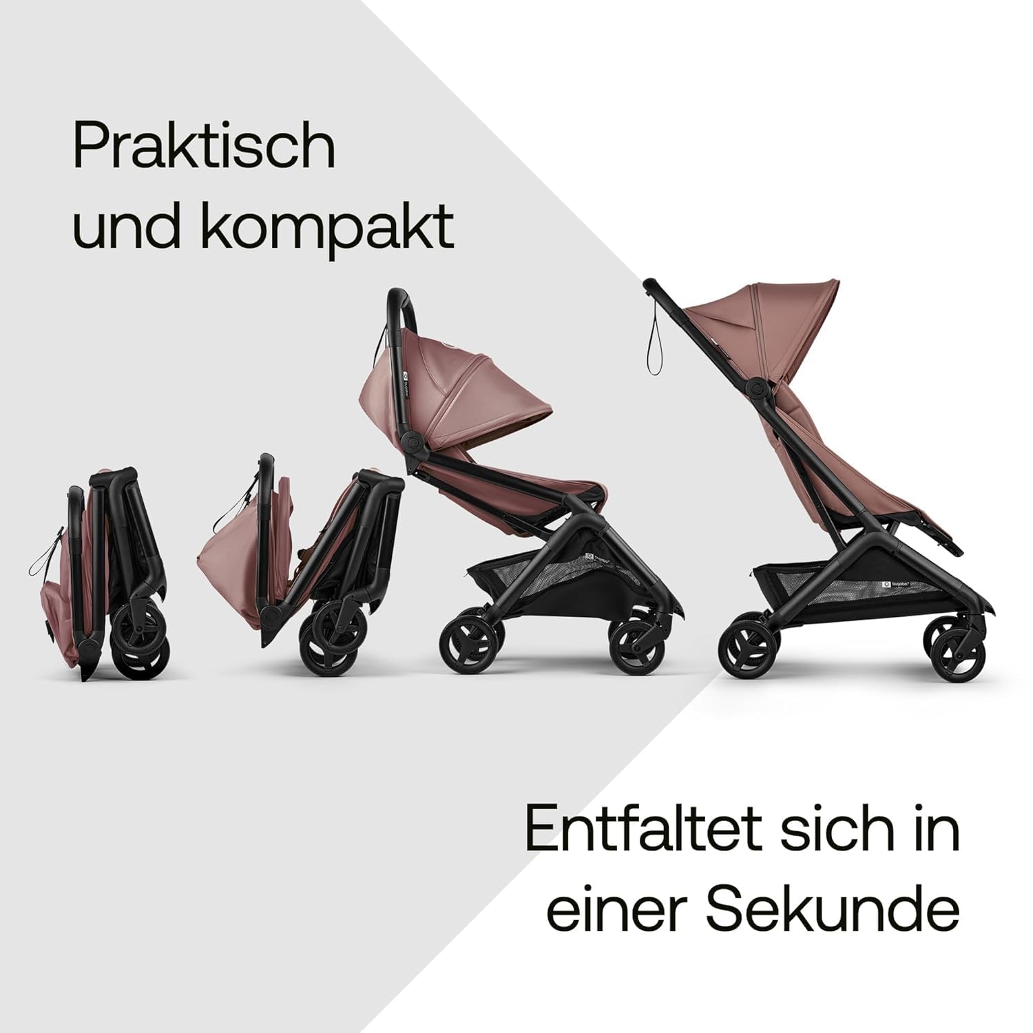 Bugaboo Butterfly 2 Reisebuggy Set – leichter, faltbarer Kinderwagen mit Sicherheitsbügel & Regenabdeckung – Handgepäckgröße, Liegefunktion – ab 6 Monaten bis 4 Jahre – Dusty Pink
