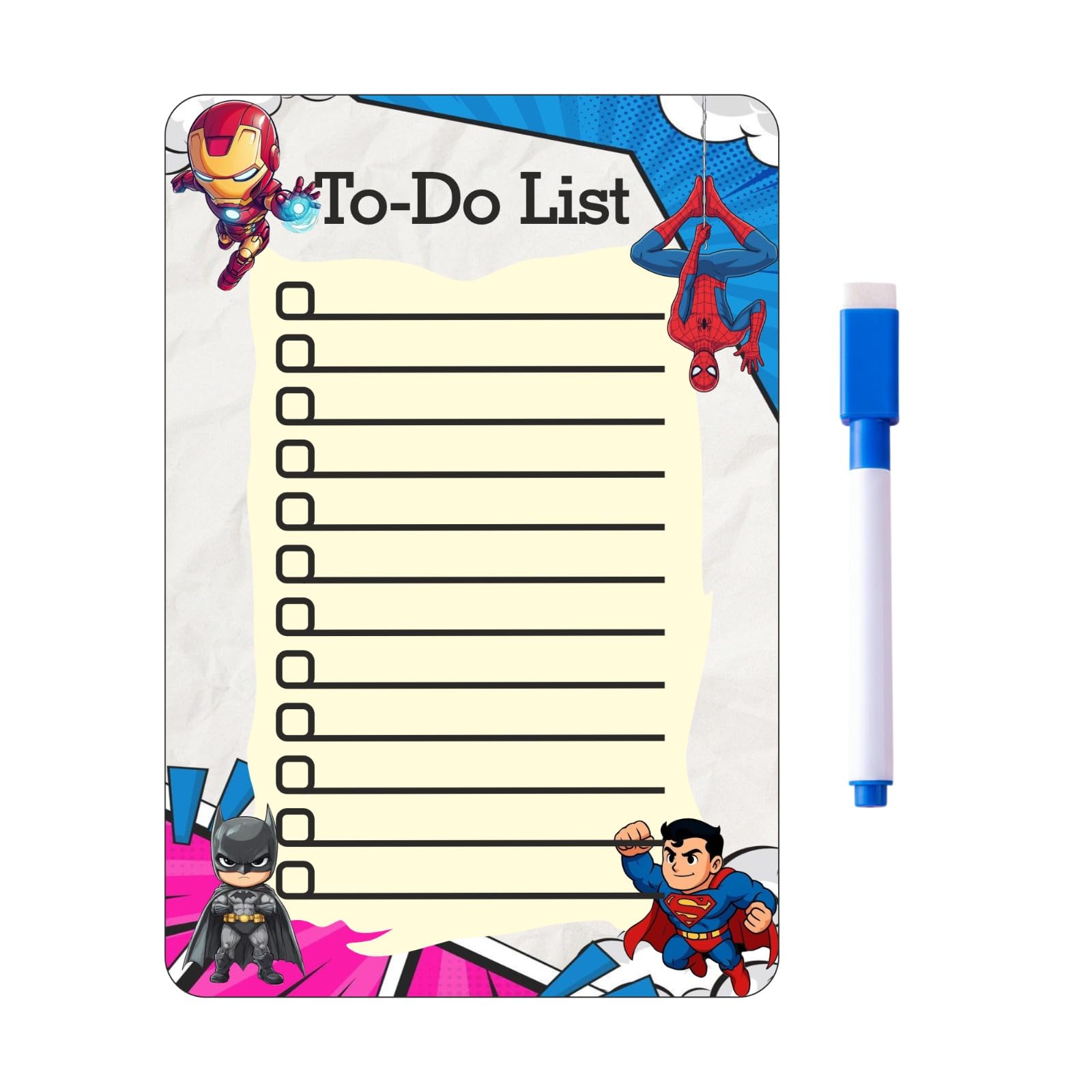 Superhero Magnetic to Do List Board for Kids | Reusable Dry Erase Fridge Magnet Memo Board with Marker | Magnetic Writing Planner for Home, School & Office | 15.24 x 22.41 CM-image-10