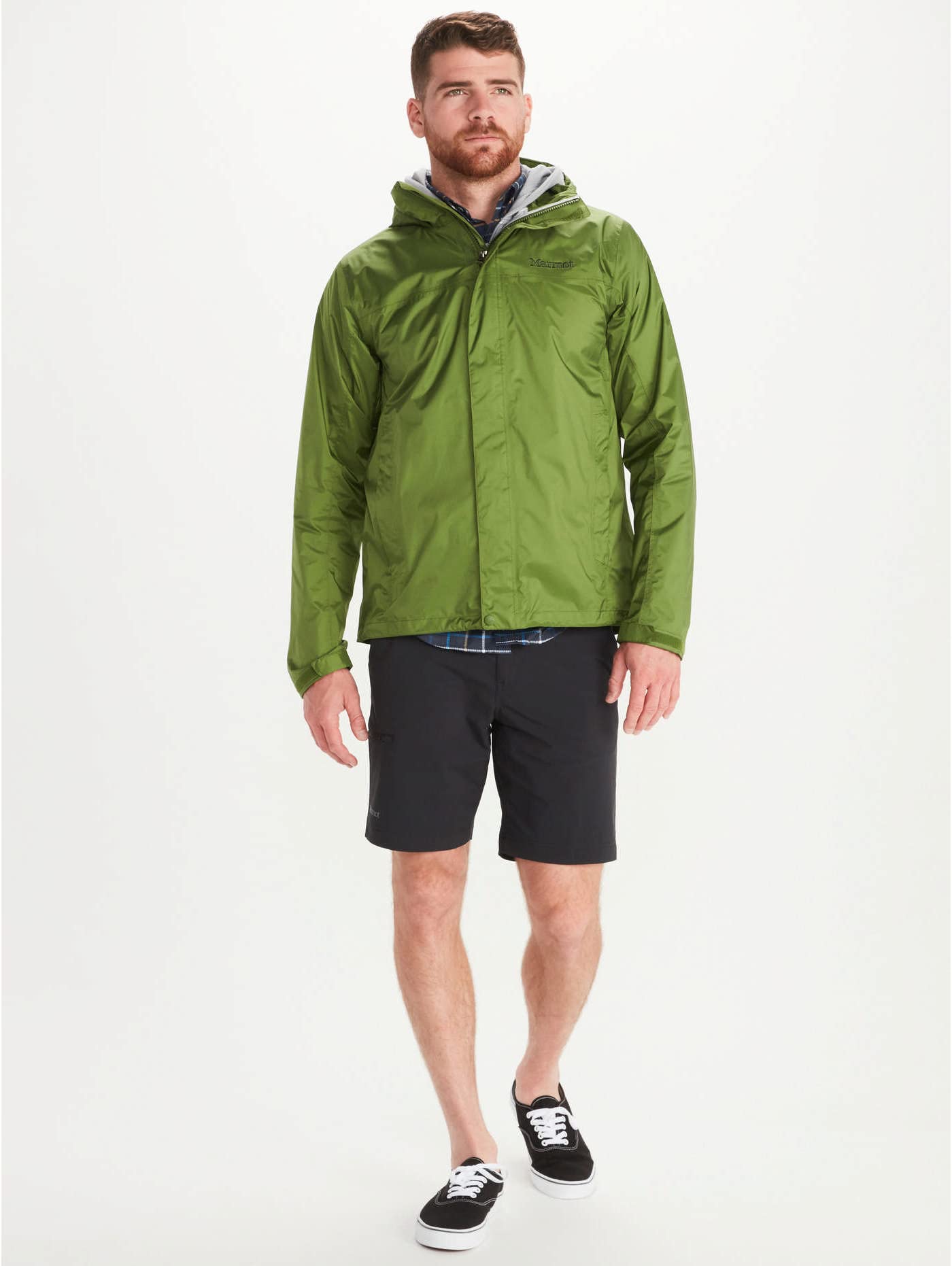 Marmot Meżczyzni PreCip Eco Jacket S22, Wodoodporna kurtka przeciwdeszczowa, oddychający płaszcz przeciwdeszczowy z kapturem, lekka wiatrówka hardshell na wędrówki, Foliage, L