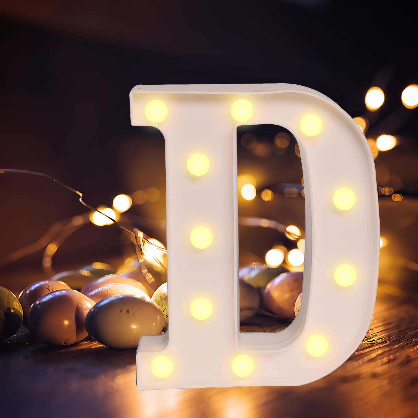 Light Up Letters,Alphabet LED Letter Lights Warm White Night Light Letters for Home Party Bar Wedding Festival Decorative (D)