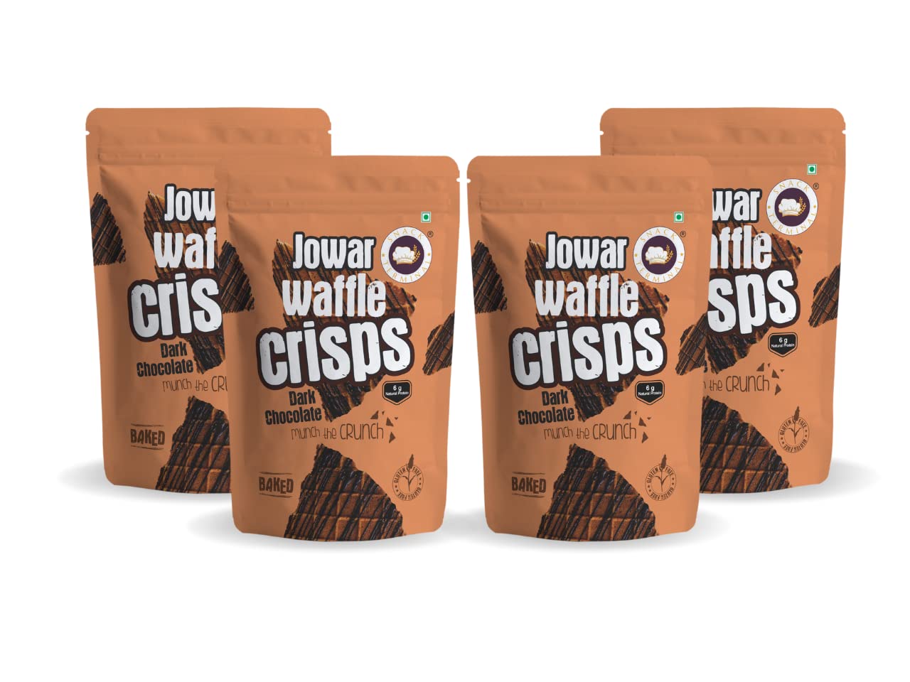 Snack Terminal Dark Chocolate Waffle Crisps | Gourmet Healthy Snacks | Gluten-Free Waffle Chips | 100% Baked Ragi Treats | Perfect for Kids & Breakfast | International Delight (Combo Pack of 4 X 75g)