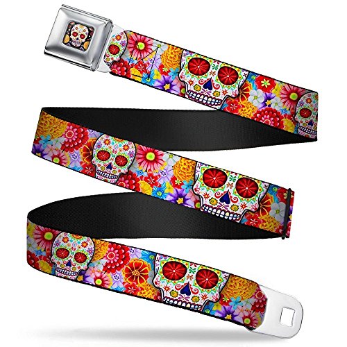 Cinturón de calaveras de azúcar mexicana con estampado floral multicolor de alta definición
