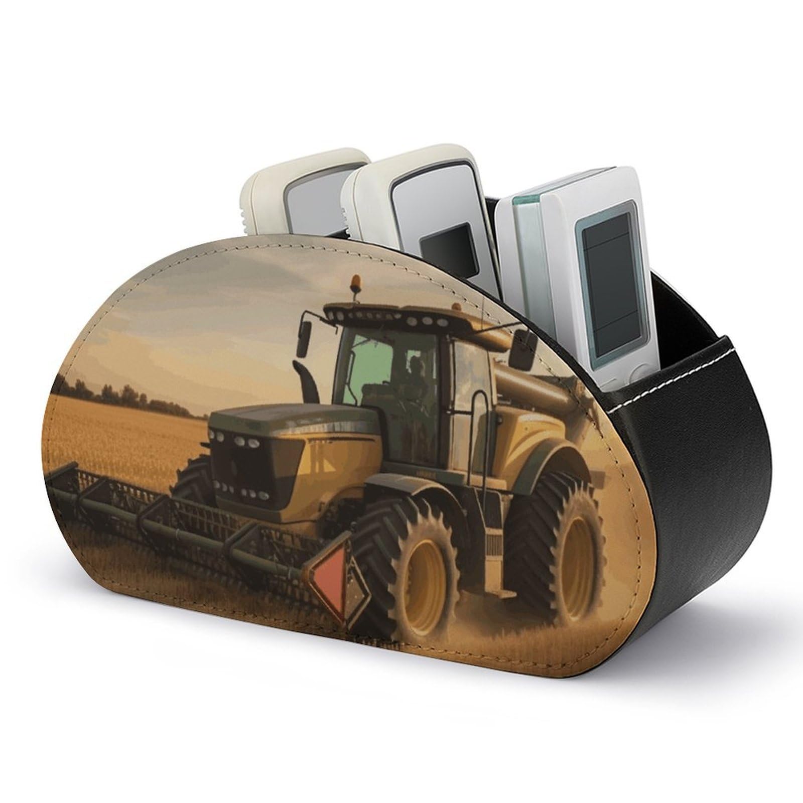 VstaDank Farm Tractor Harvest Remote Control Holder with 5 Compartments PU Leather Remote Caddy Desktop Organizer Store TV Remote Control Storage Box for Home Office Desk Nightstand