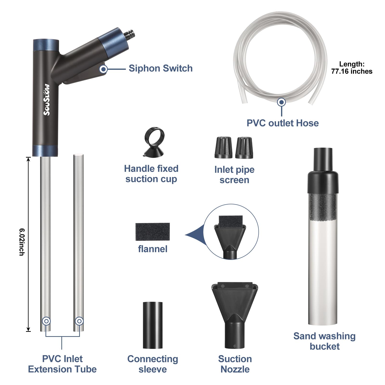 Cambio d'Acqua per Acquario, Detergente per Ghiaia per acquari Kit, vestito per il cambio dell'acqua dell'acquario e la pulizia della sabbia dell'acquario, rimuovere lo sporco.