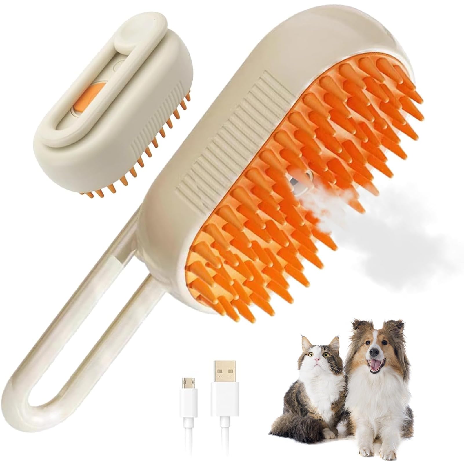 Cepillo de Vapor 3 en 1 para Gatos y Perros, Peine Masajeador de Vapor, Ideal para Pelo Largo y Corto, Función Autolimpiante
