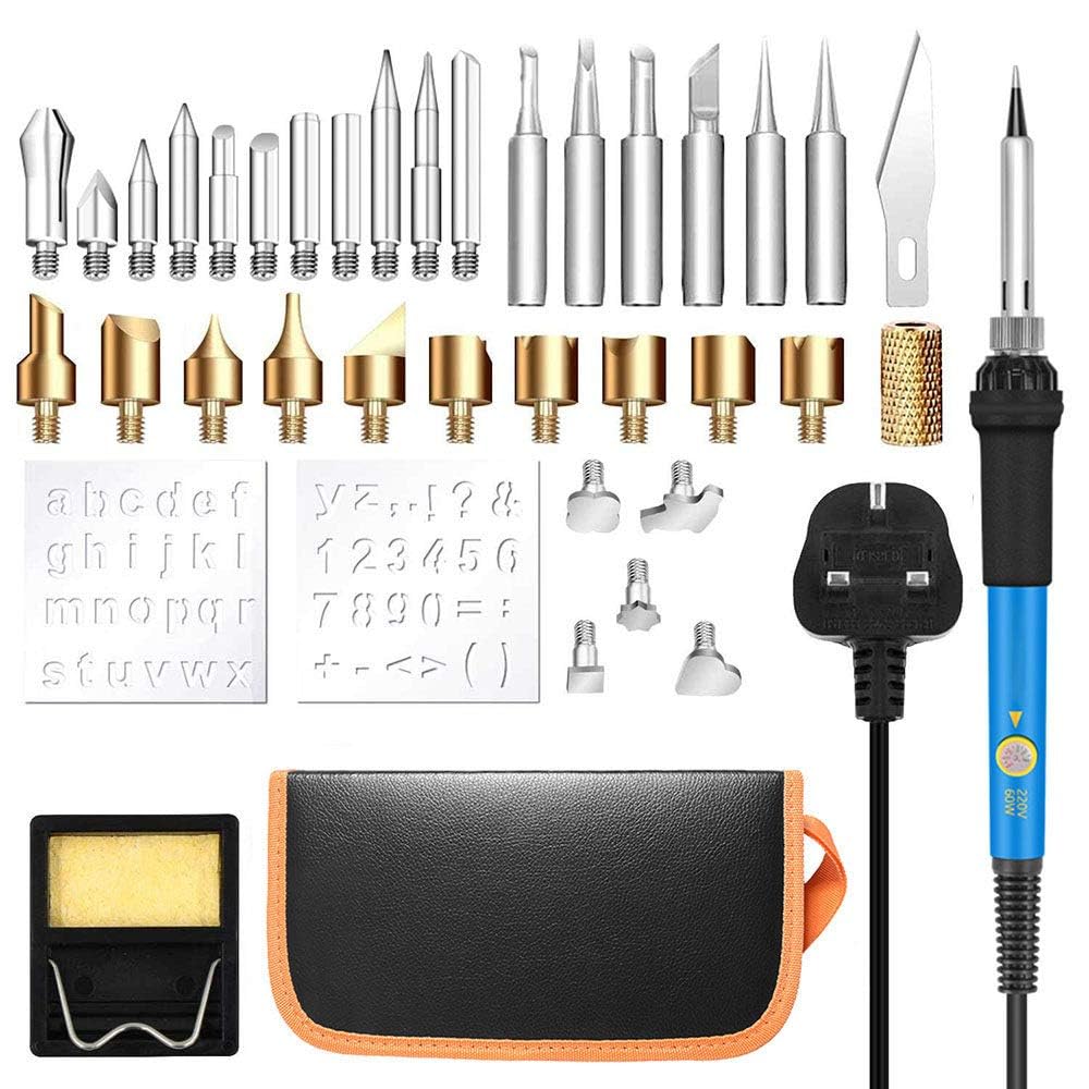 Wood Burning Tool 40 PCS Kit Adjustable Temperature Soldering Iron 60W Pyrography Pen Welding Repair Tools Pyrography Tips Stencils for Wood Burning/Engraving Craft/Carving/Embossing
