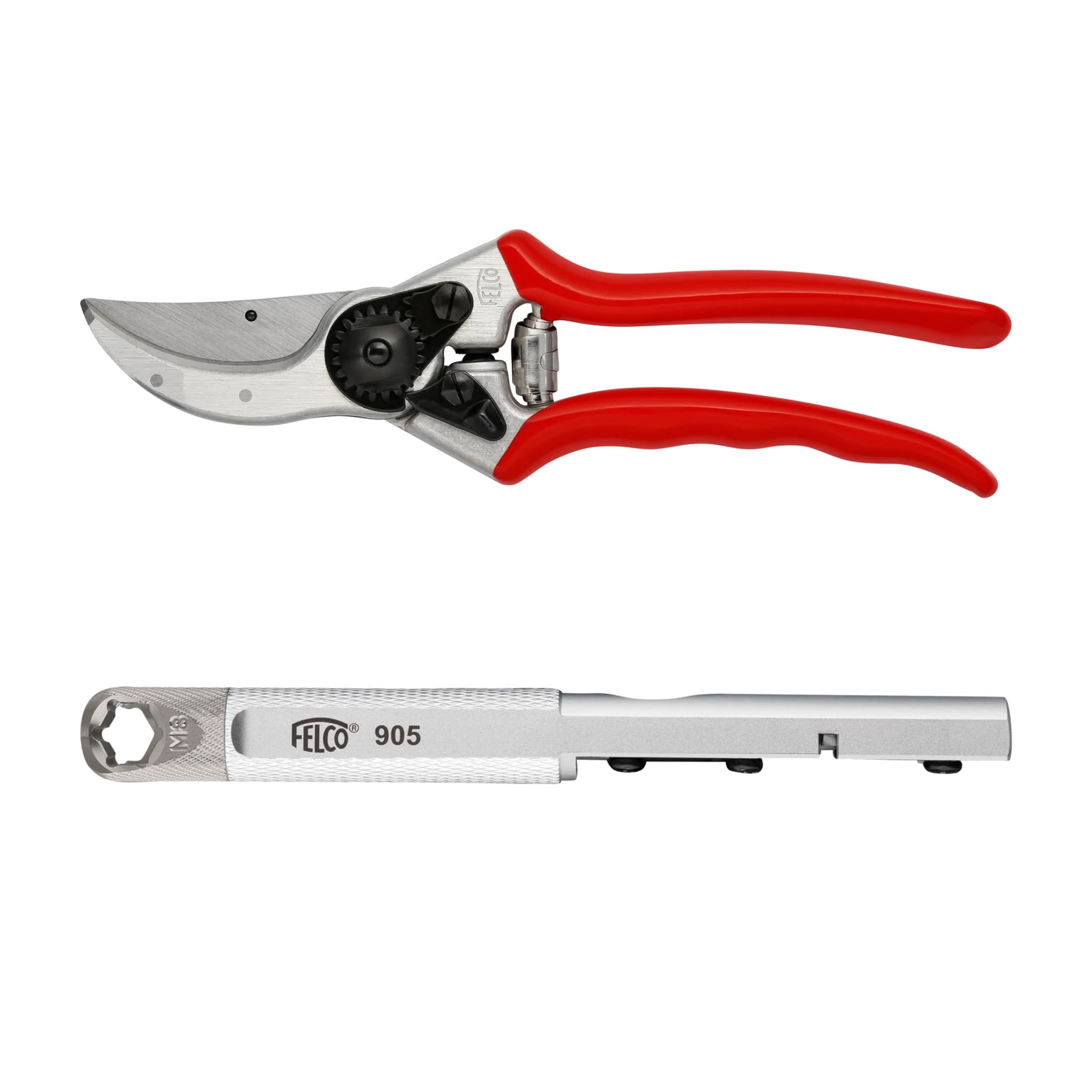 FELCO 2 Tijera de Podar Profesional Bypass 25 mm para Mano Derecha y Manos Grandes + Afilador Multifunción FELCO 905 para Mantenimiento Preciso y Duradero