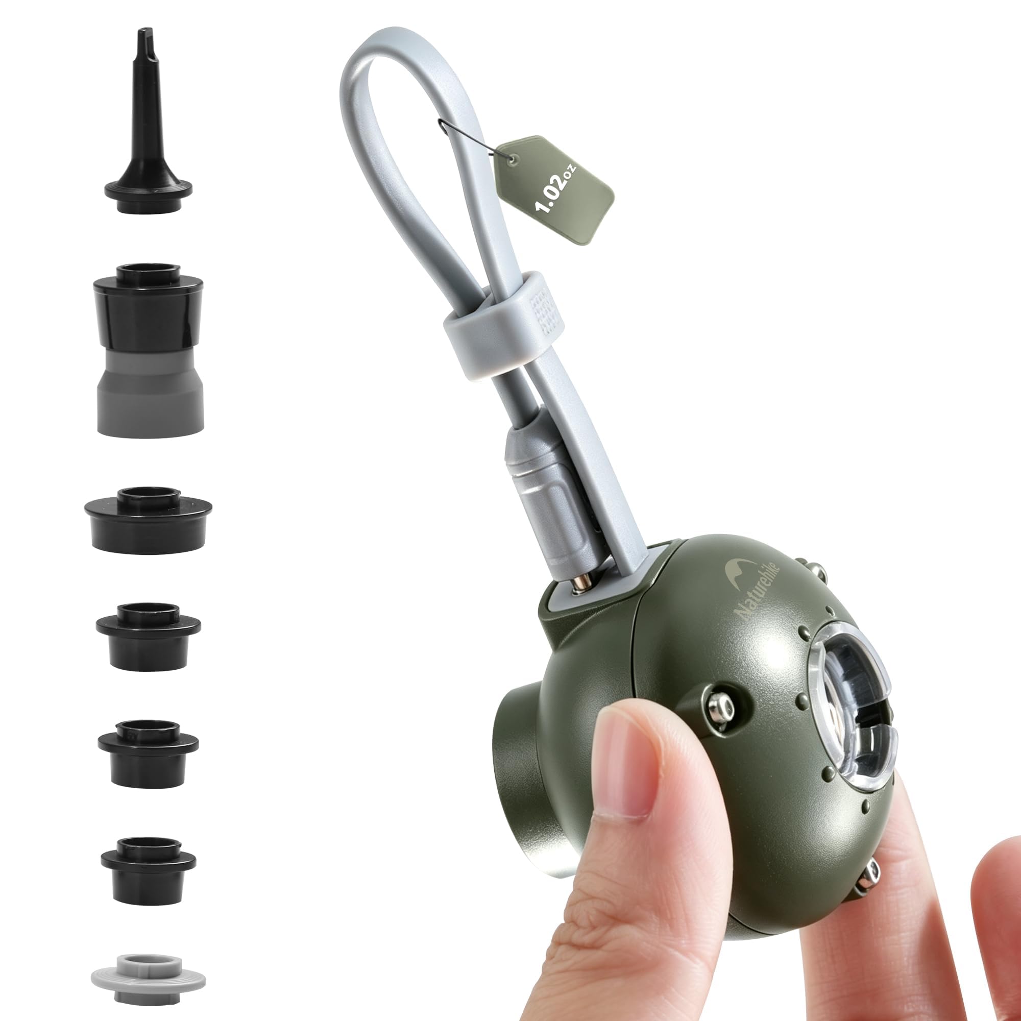 Naturehike 29g Mini Air Pump for Inflatables 3.5KPa Travel Pump for Air Bed Pump with 7 Nozzles for Paddling Pool, Airbed, Mattress, Swimming Pool, Pool Inflatables