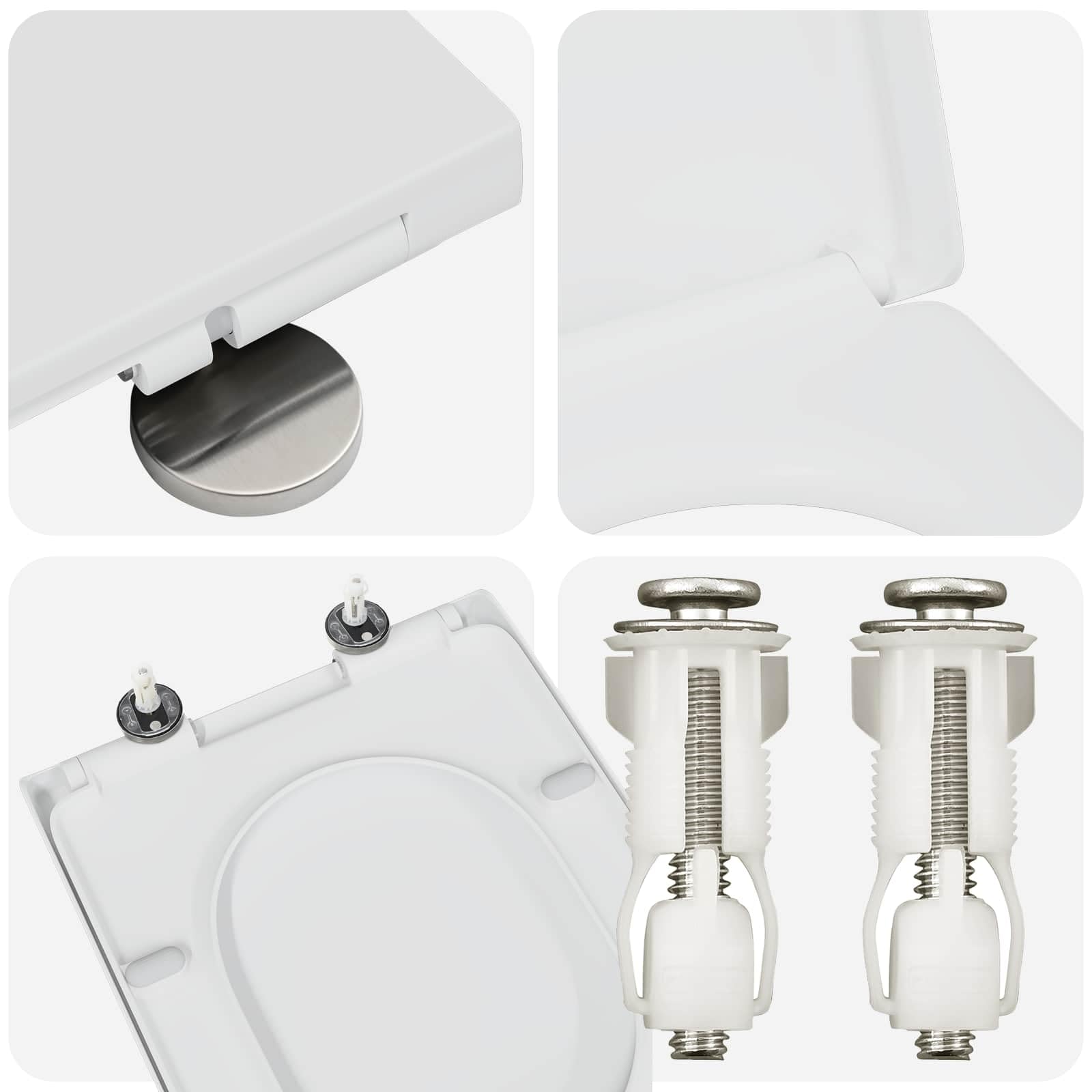 Asiento de inodoro blanco de Duroplast, 49 x 36 x 4 cm, para inodoro, gafas con bisagra, fijación para montaje, artículos sanitarios y baño