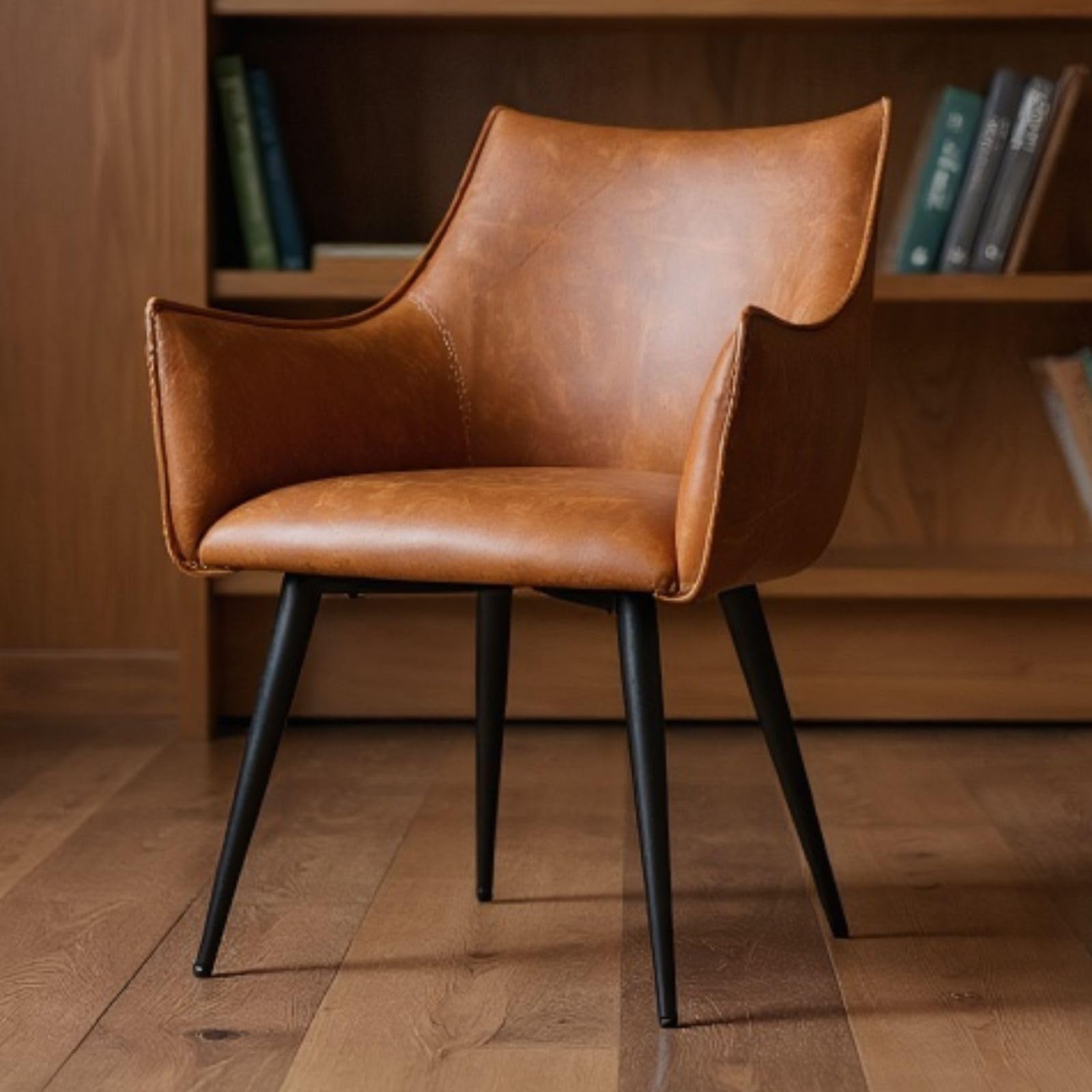 chairus Poltrona Lounge in Pelle PU Poltroncina Salotto con Gambe in Metallo Sedia Imbottita per Casa Ufficio Soggiorno (Marrone)