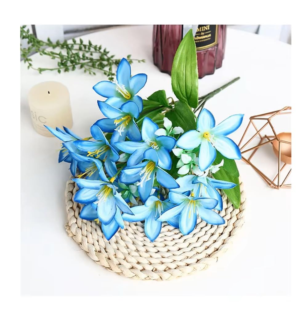 SPHINX Artificial Lily Flower Bunch/Bouquet 18 Heads – 36 cm | Faux Flowers for Home Decor, Gift Hampers, Trousseau Packing, Festivals, Celebrations, Housewarming, Gift Packing- (1, Blue)