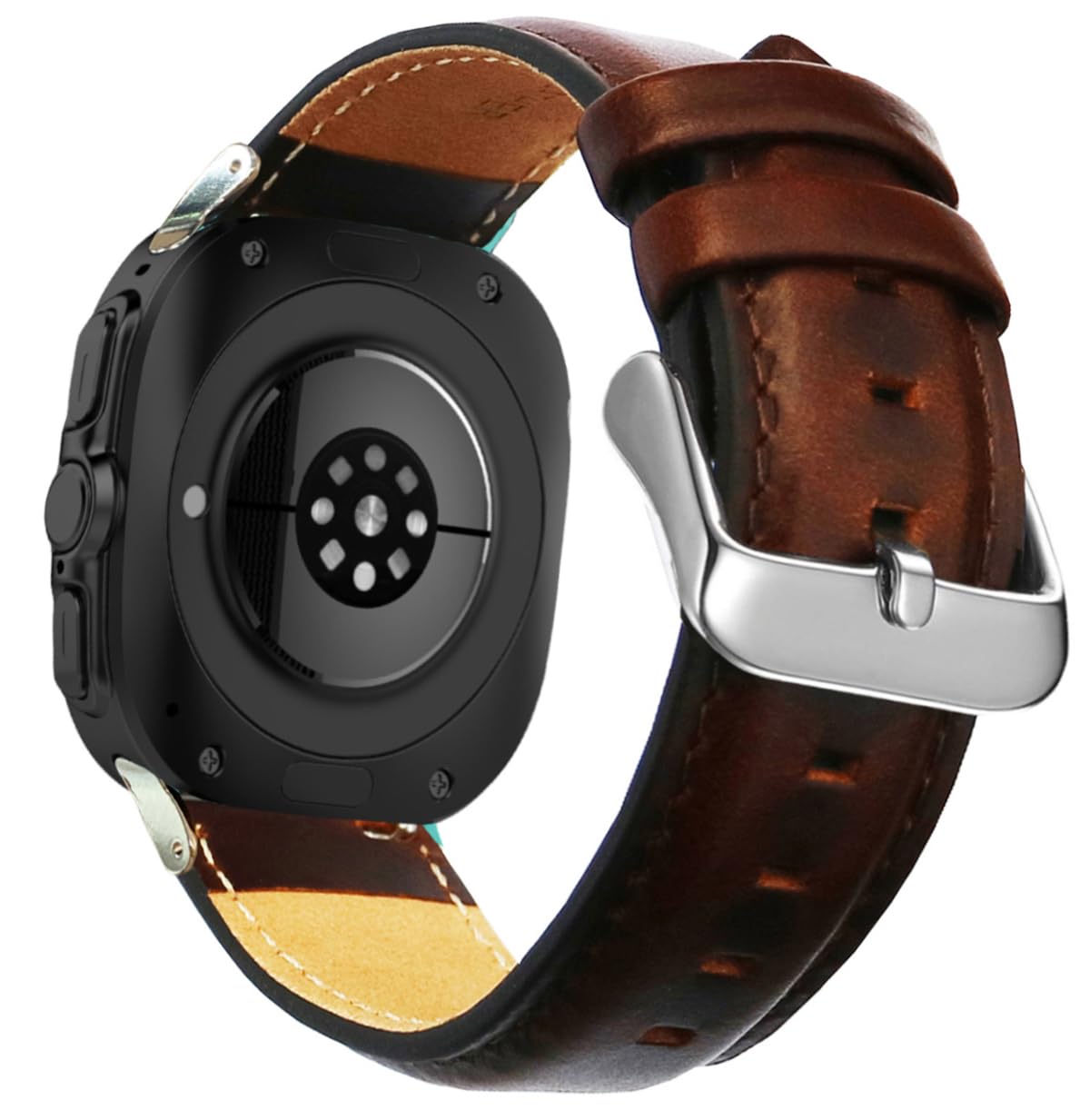 Compatible Samsung Galaxy Watch 8/7 Ultra Bands 47mm 2025/2024 Men Women, No Gaps Quick Release Genuine Leather Replacement strap with Stainless Steel