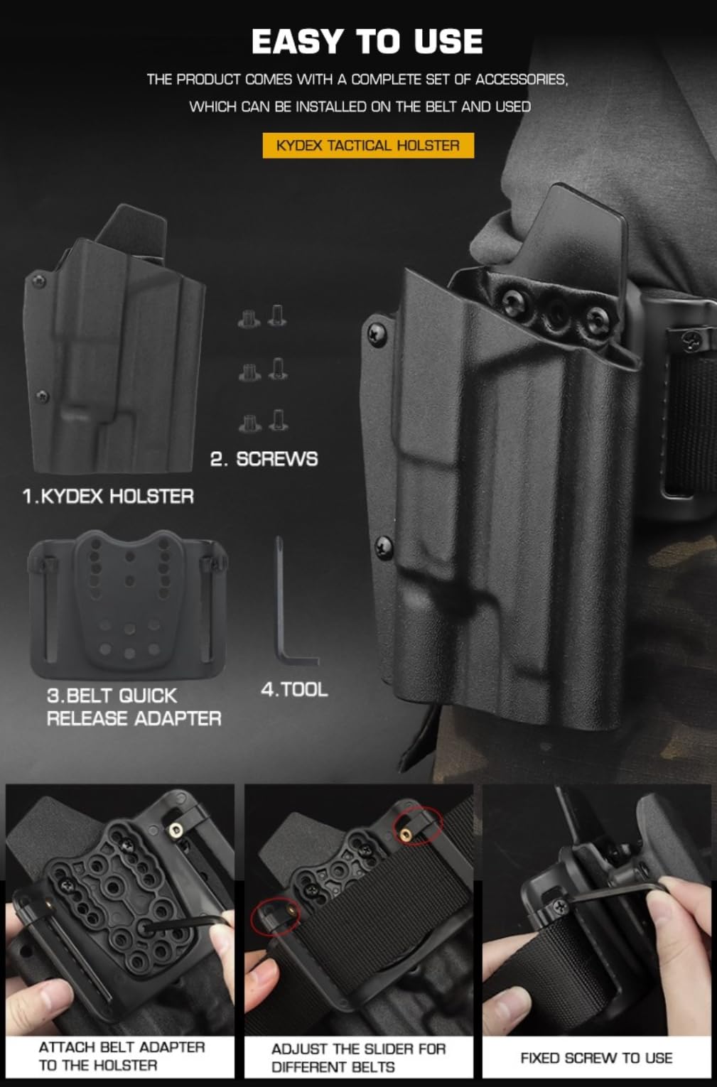 Peminkoo Fondina Tattica per Pistola P226+x300 3mm Torcia elettrica Fondina Tattica a Estrazione Rapida Fondina da Caccia Kydex Accessori da Caccia
