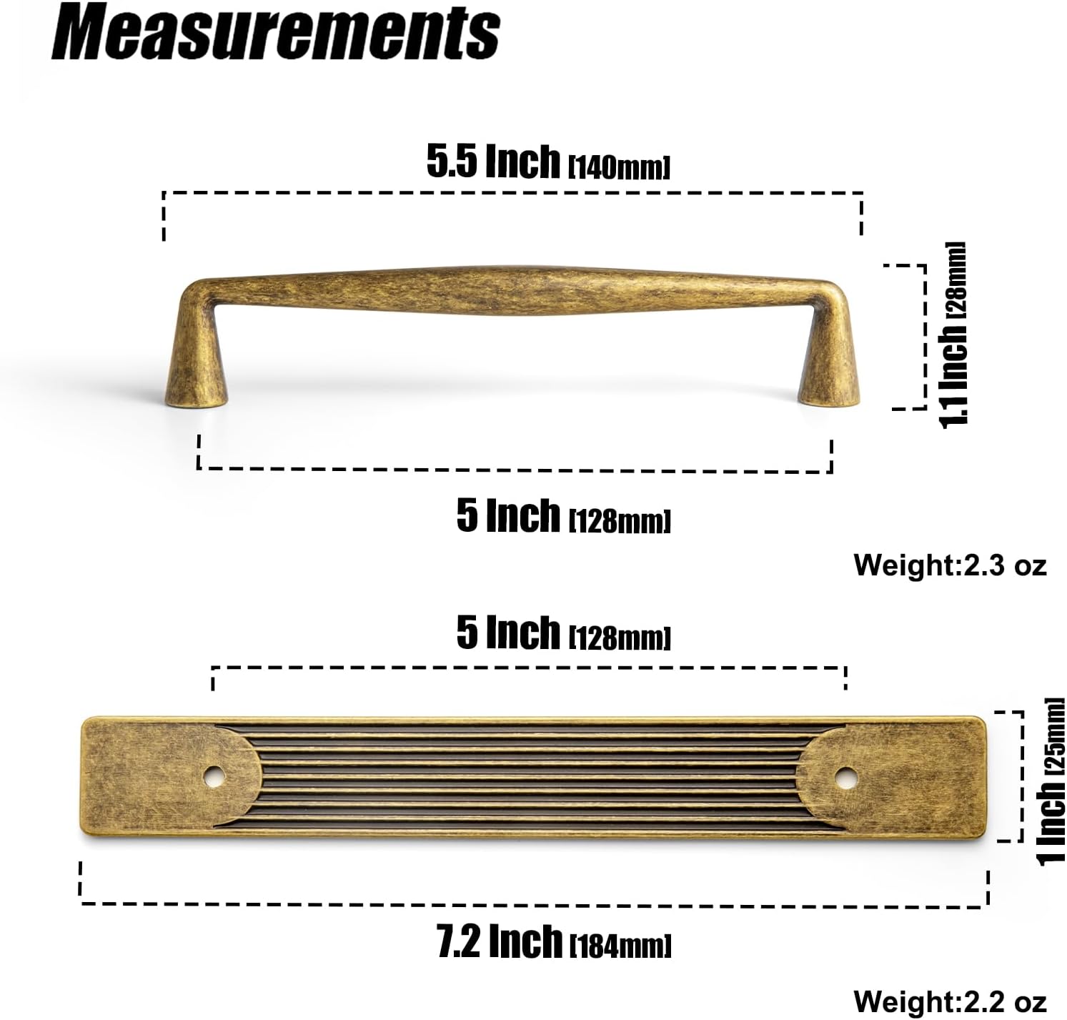 Goo-Ki Antique Brass Zinc Alloy Cabinet Handle with Backplate - 5''(128mm) Hole Center Cabinet Pull Hardware for Bedroom, Kitchen, 2 Pack（6180-G）
