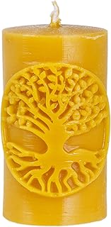 BeesWax World Handgefertigte Bienenwachskerzen – Naturwachs Kerzen mit Baumwoll-Docht – 100% reines Bienenwachs – dekorative Walzenkerzen (Zylinder Lebensbaum – Höhe: 96 mm)