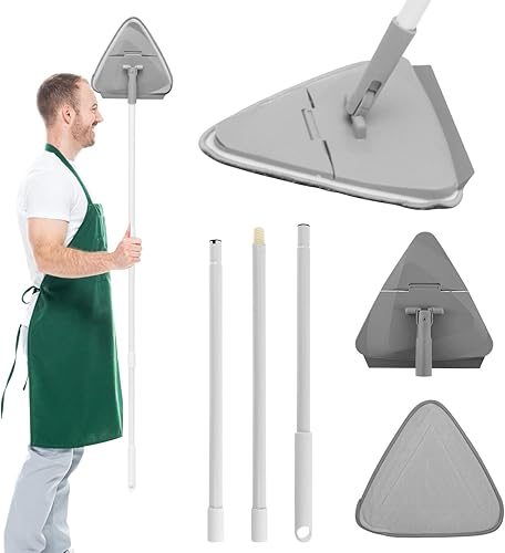 Trapeador limpiador de pared con mango largo de 51 pulgadas, fregona triangular flexible, limpiador de pared 3 en 1, limpiador de techo con