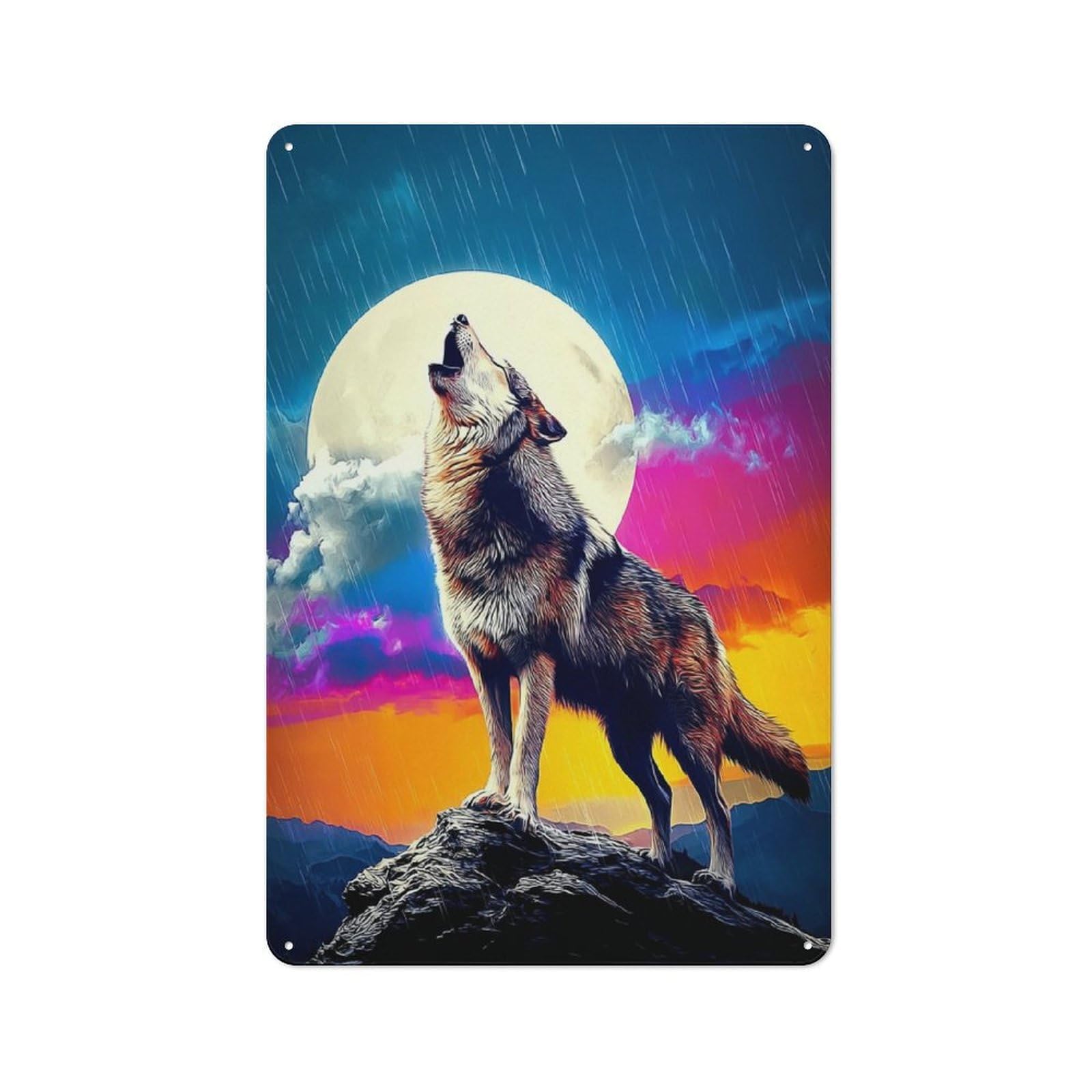 Howling Wolf Under Full Moon Cottage Metal Wall Decor 30x20cm, Shed Metal Sign for Conservatory, Home Bar Or Utility Room