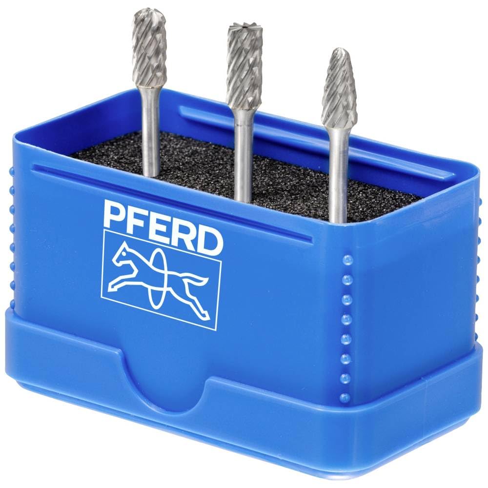 PFERD Zestaw frezów z twardego metalu, 3-częściowy | uzębienie ALLROUND, trzpień ø 3 mm, trzpień frezujący ø 6 mm | 21901404 – do uniwersalnego zastosowania na najważniejszych materiałach