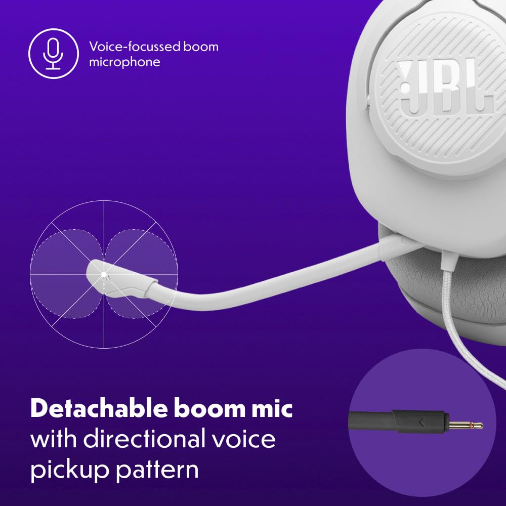JBL Quantum 100M2 - Auriculares para Juegos con Cable omnidireccional, micrófono Desmontable con opción de Silencio y Almohadillas de Espuma viscoelástica Cubiertas de Tela, compatibles con Todas Las