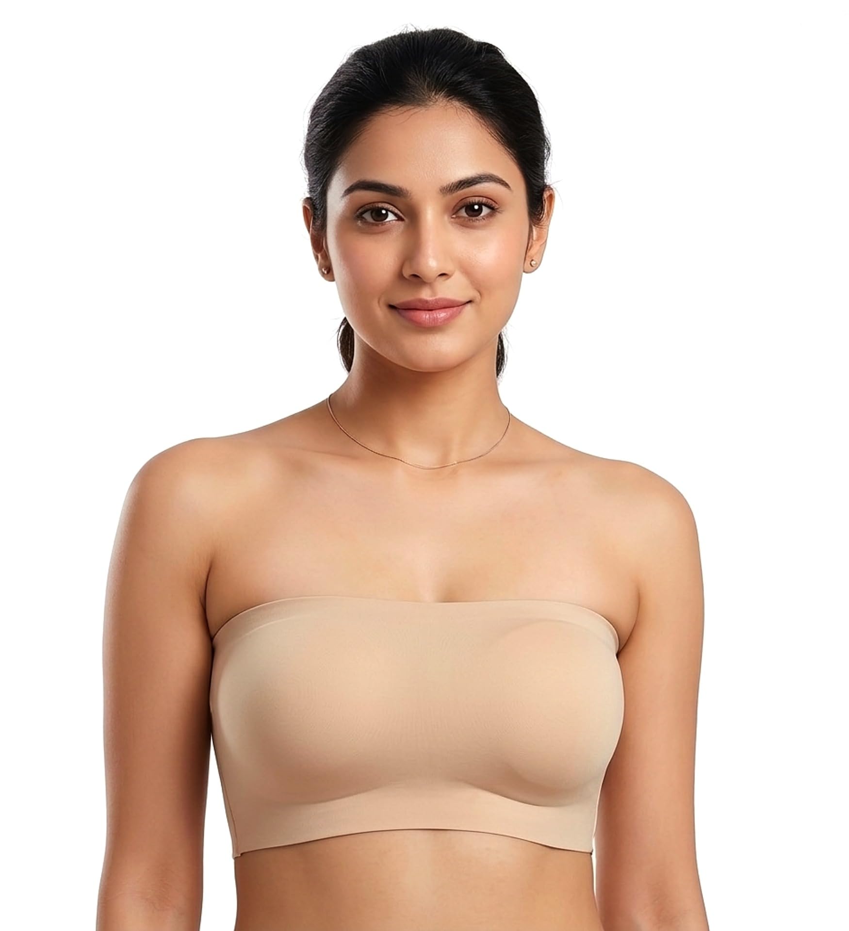 eleg & stilance Women’s Nylon Spandex Solid Tube Bra Padded Wire Free Stretchable Seamless Strapless Breathable Pull On Bandeau Bralette Bras-picture-28