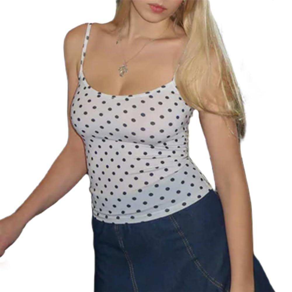XIANNVZE Women Y2k Polka Dot Camisole Sleeveless Spaghetti